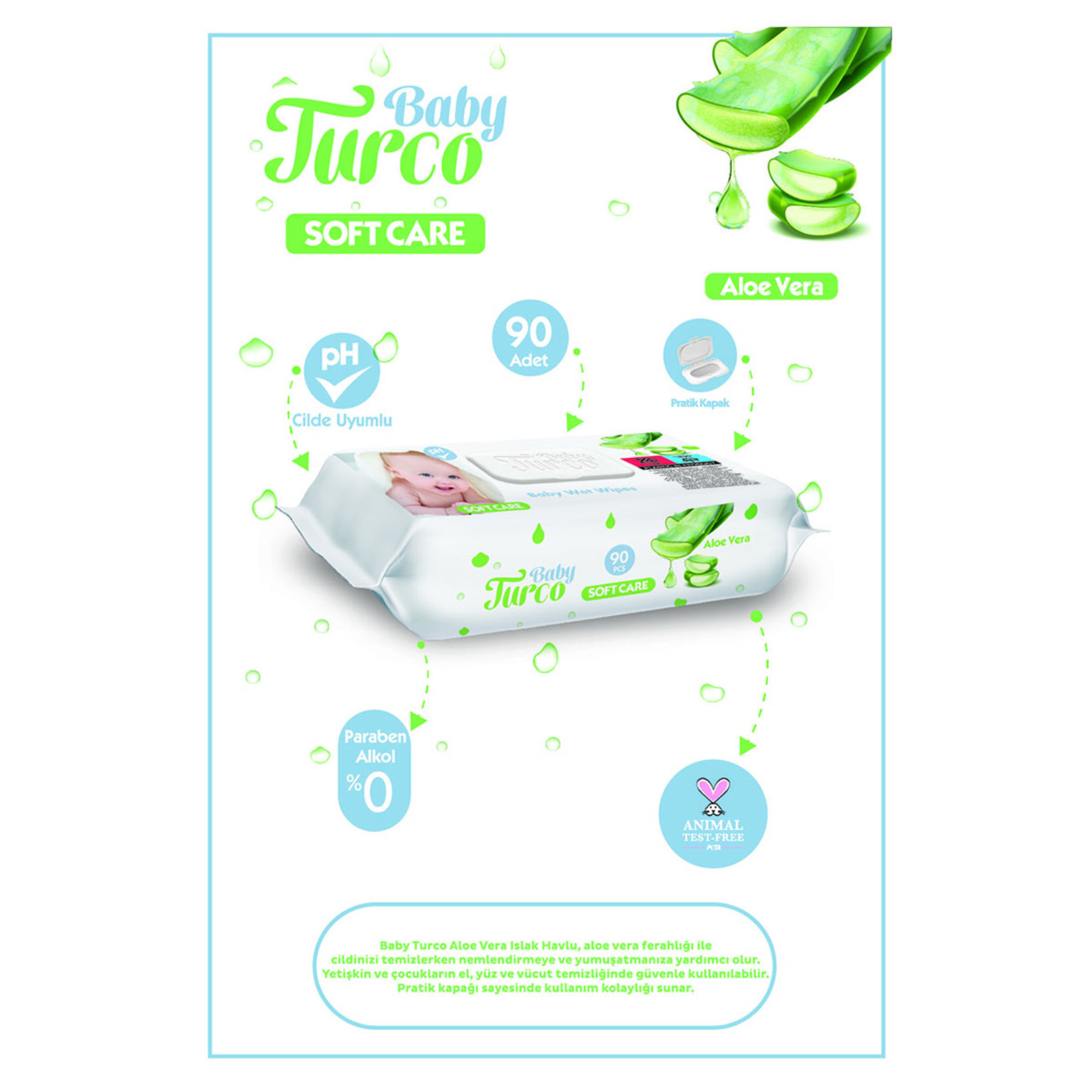 Baby Turco Softcare Aloeveralı Islak Havlu 90'lı - Görsel 2