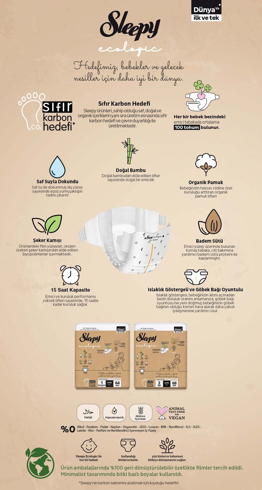Sleepy Ecologıc Bebek Bezı 2 Beden Mını 3-6 Kg 68'Lı - Görsel 5