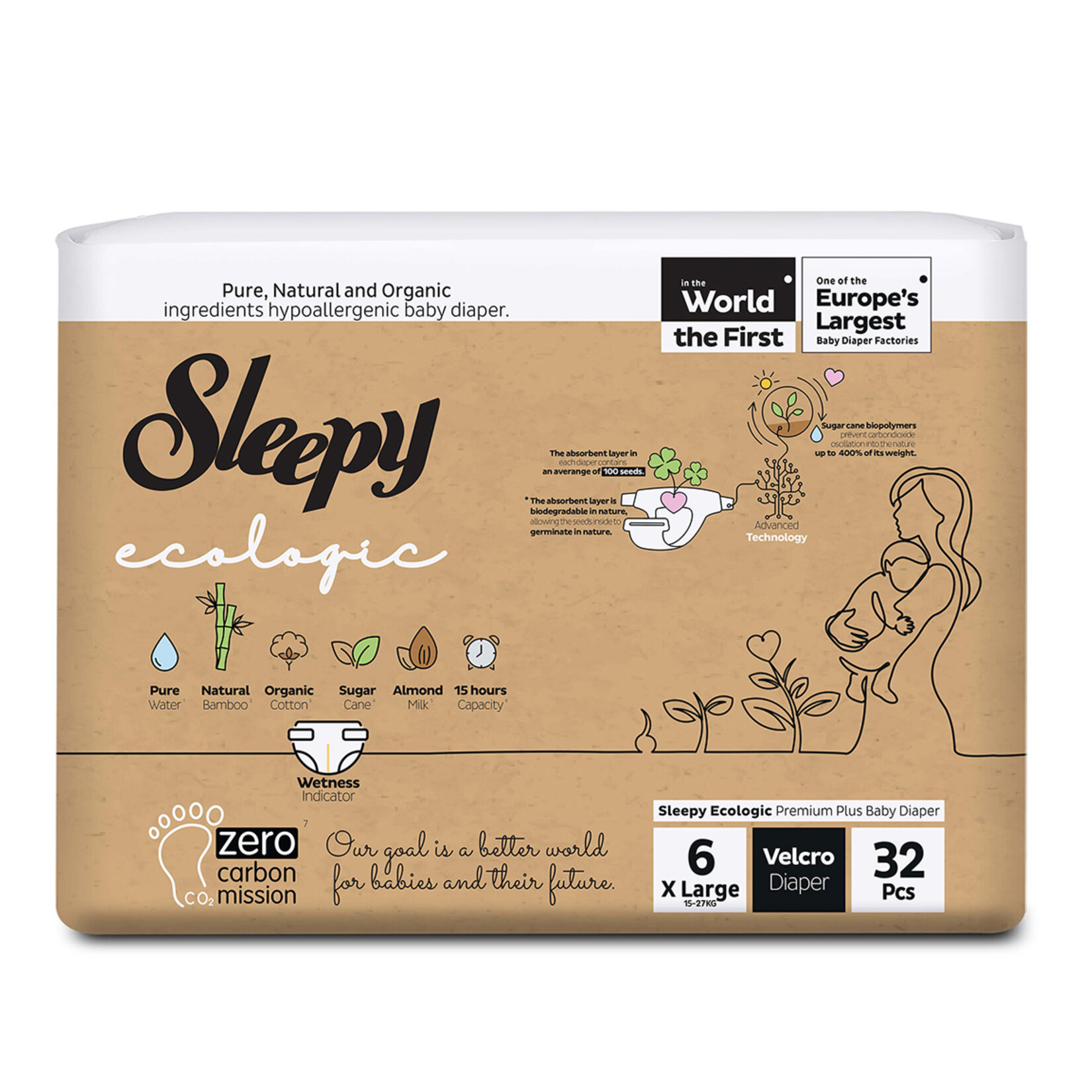 Sleepy Ecologıc Bebek Bezı 6 Beden Xl 15-27 Kg 32'Lı - Görsel 1
