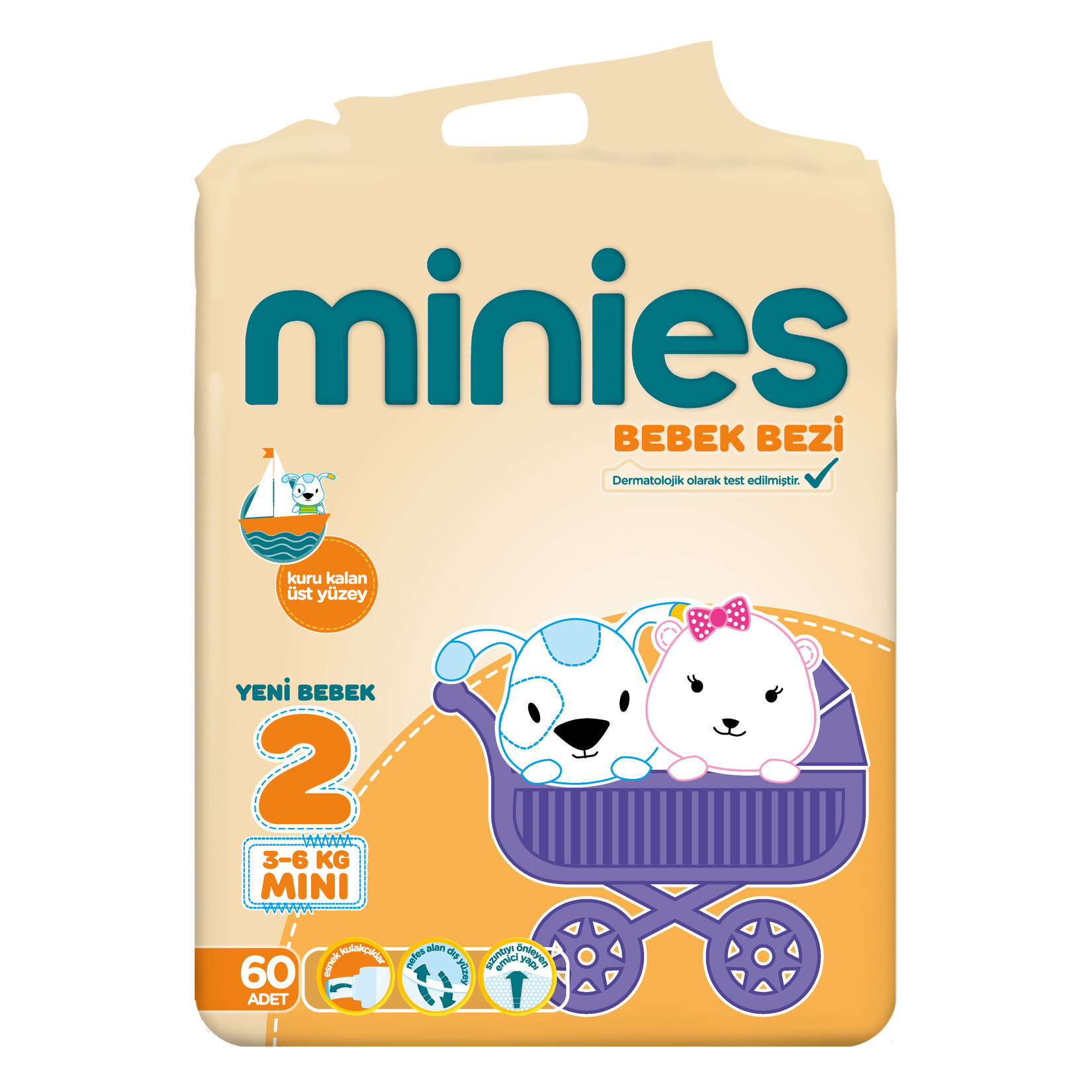 Minies Bebek Bezi Mini 2 Beden 3-6 Kg 60 Adet - Görsel 1