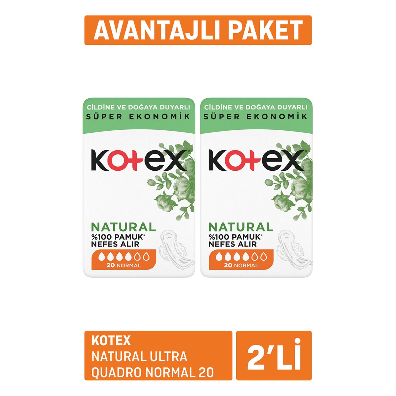 Kotex Natural Ultra Quadro Normal 20 x 2