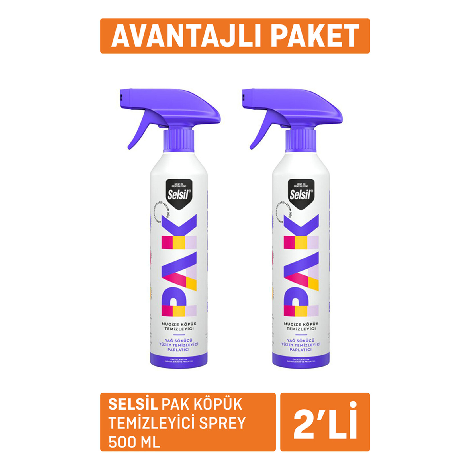 Selsil Pak Köpük Temizleyici Sprey 500Ml x 2