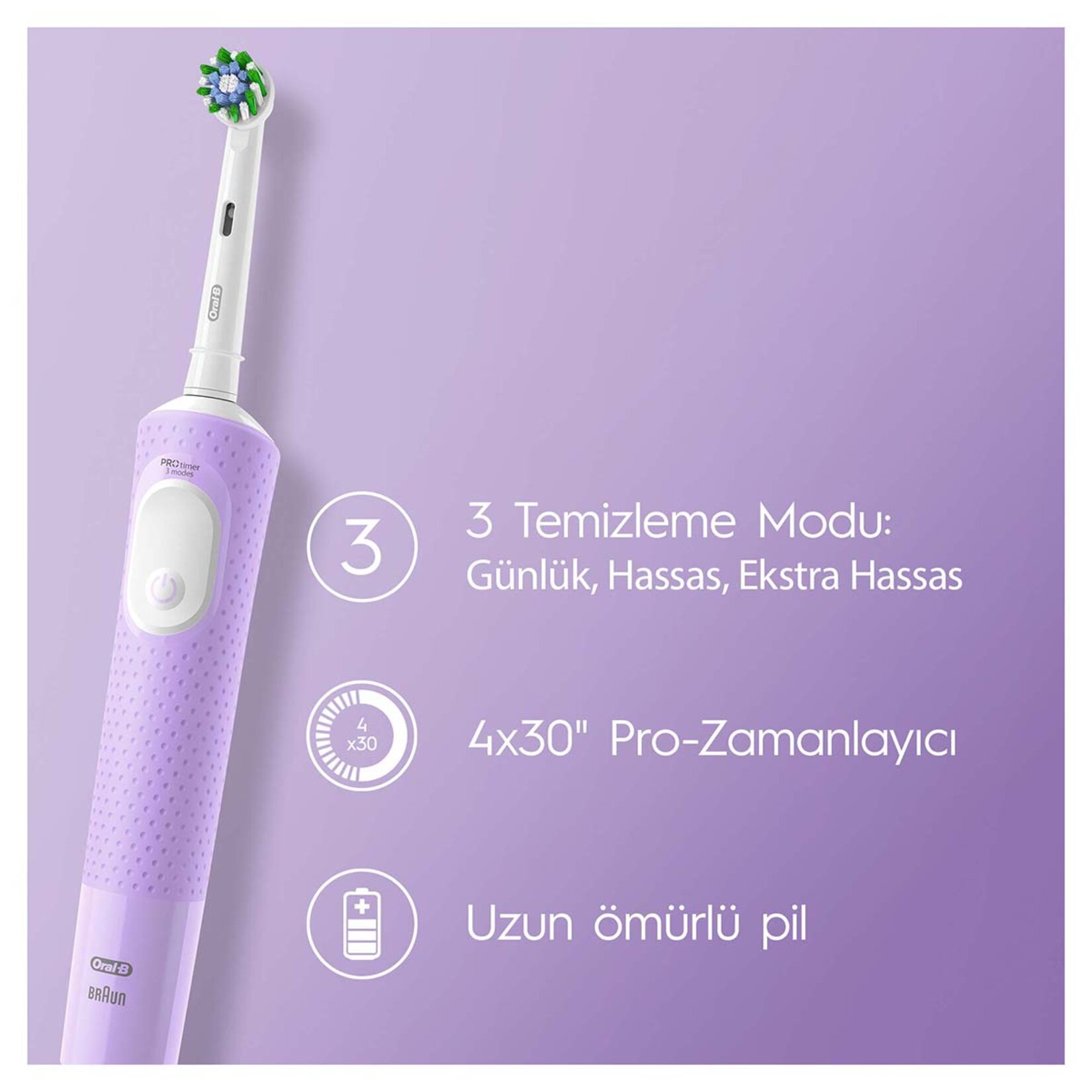 Oral-B Şarjlı Diş Fırçası Vitality Pro Lila - Görsel 3