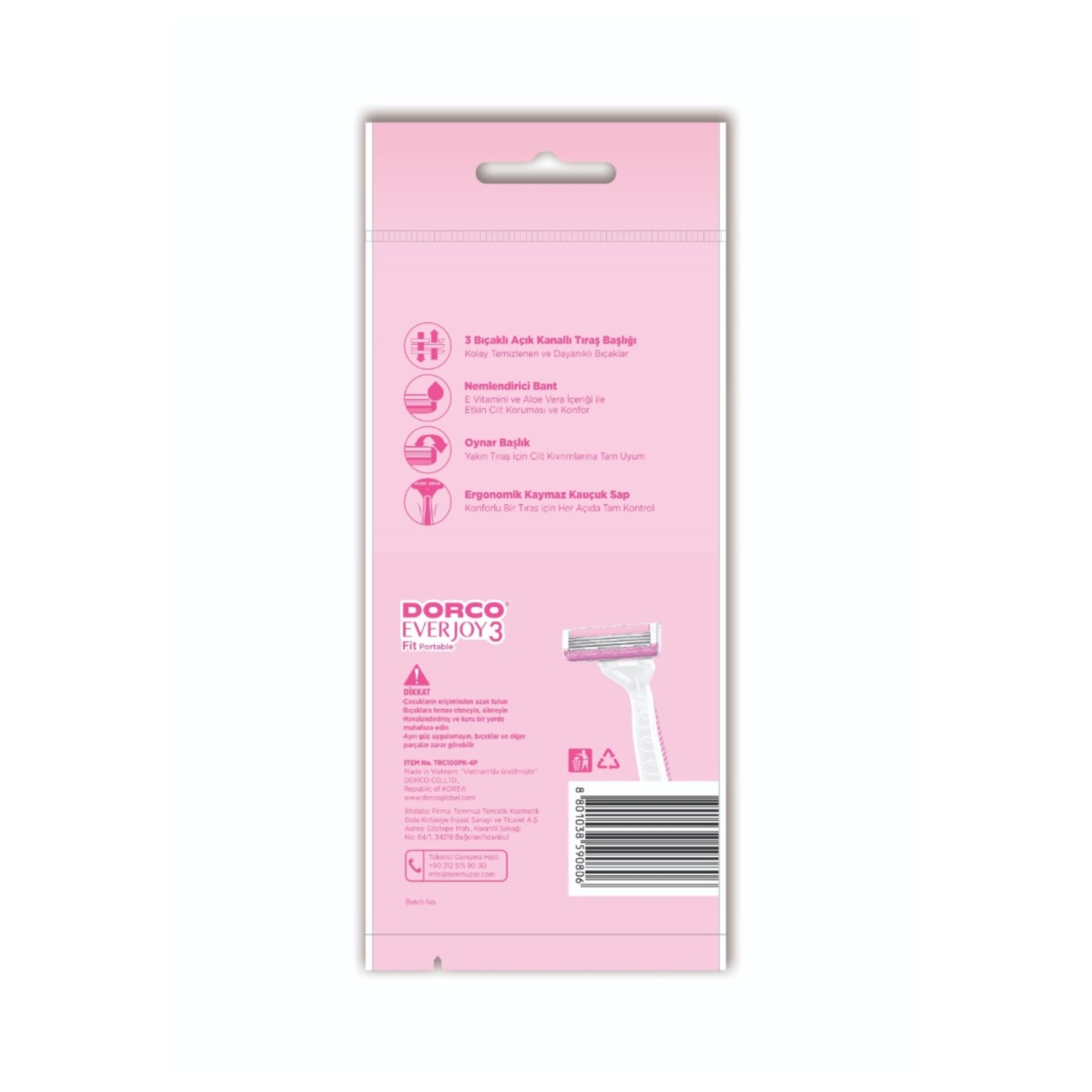 Dorco Everjoy3 Fit 3 Bıçaklı Kullan At Tıraş Bıçağı 4'lü - Görsel 2