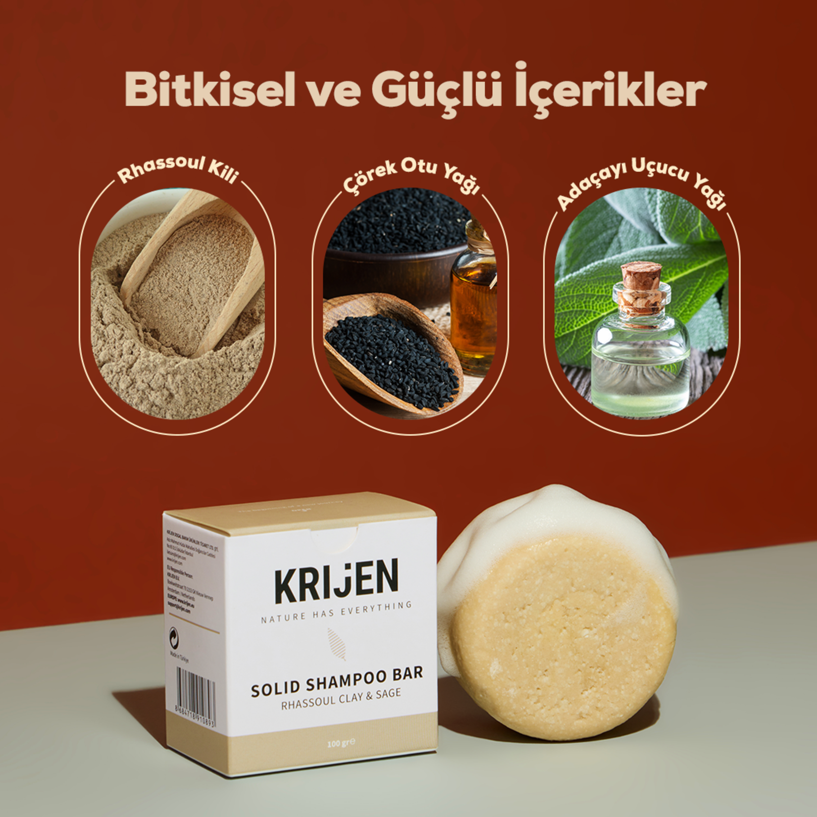 Krijen Rhassoul Kili & Adaçayı Katı Şampuan 100 G - Görsel 2