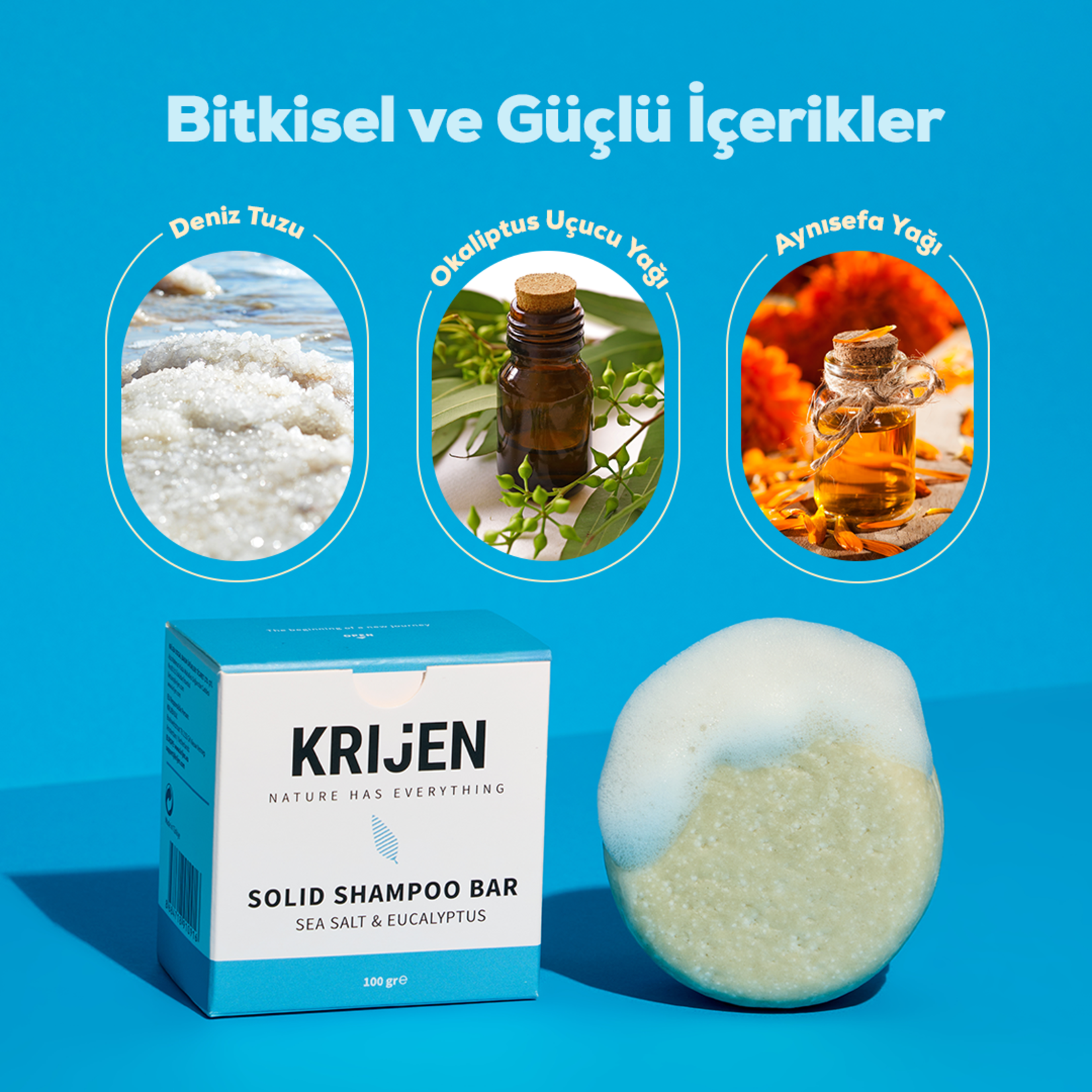 Krijen Deniz Tuzu & Okaliptus Katı Şampuan 100 G - Görsel 2