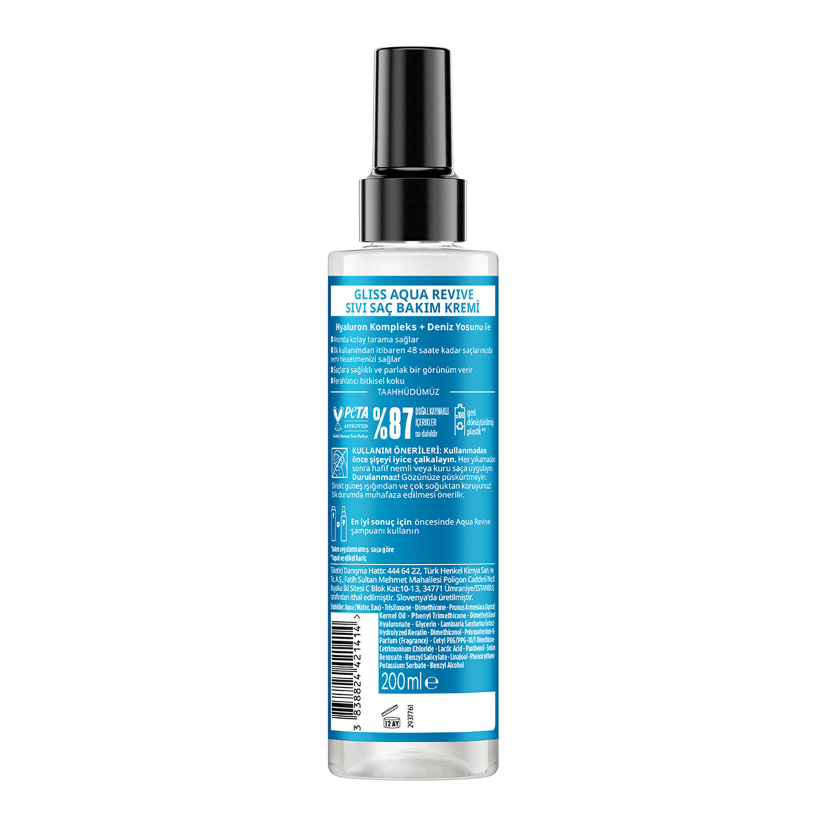 Gliss Aqua Revive Nemlendirici Sıvı Saç Bakım Kremi - Hyaluron ve Deniz Yosunu Özü ile 200 ml  - Görsel 2