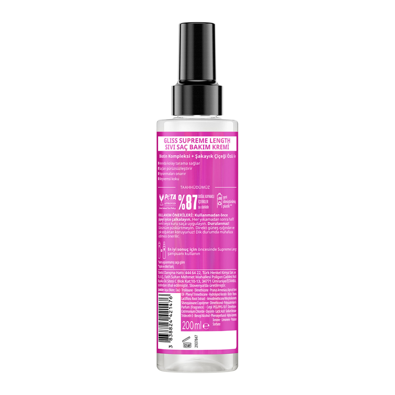 Gliss Supreme Length Sıvı Saç Bakım Kremi - Biotin Kompleksi ve Şakayık Çiçeği Özü ile 200 Ml - Görsel 2