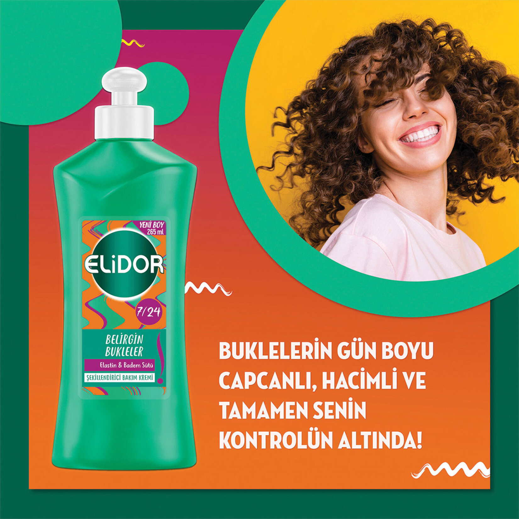 Elidor 7/24 Şekillendirici Saç Bakım Kremi Belirgin Bukleler Elastin & Badem Sütü 265 ml - Görsel 4