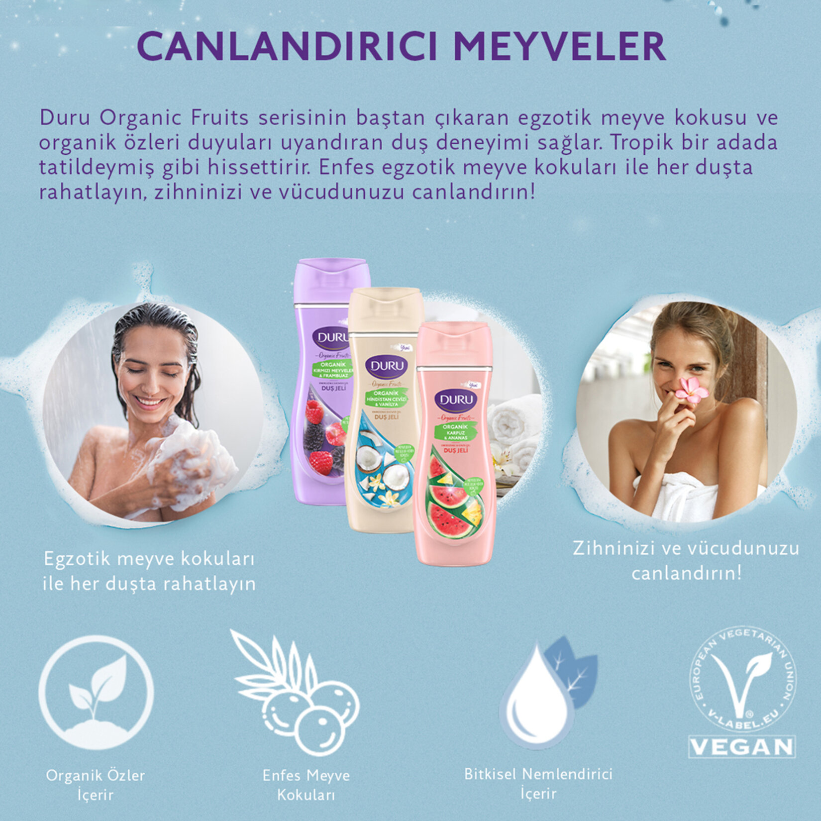 Duru Organic Fruits Vanılya Hindistan Cevizi Duş Jeli 450 Ml - Görsel 2