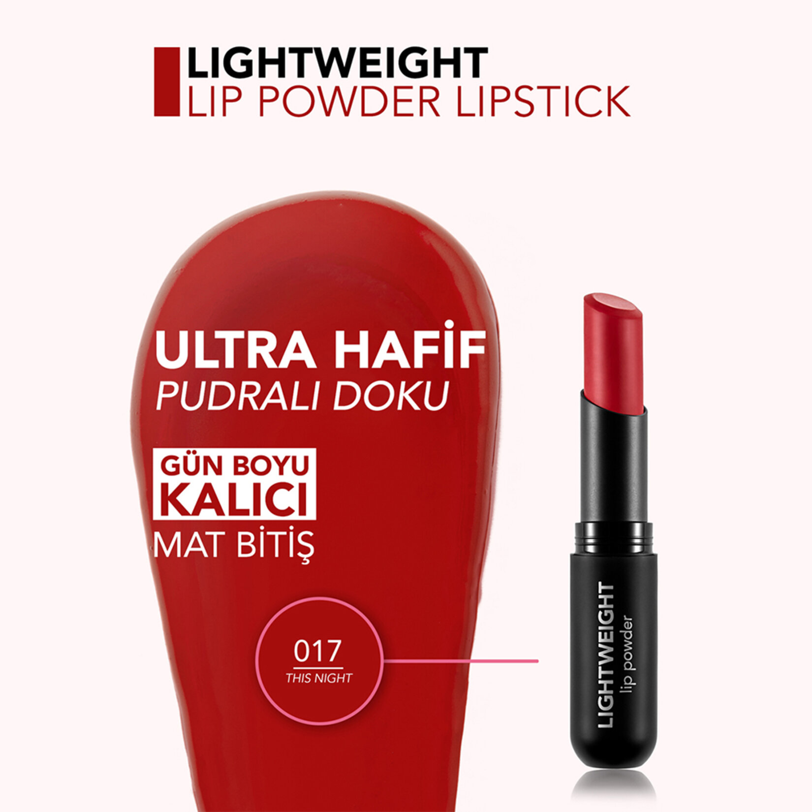 Flormar Lightweight Lip Powder Ultra Hafif Stick Mat Ruj - 017 This Night - Görsel 4