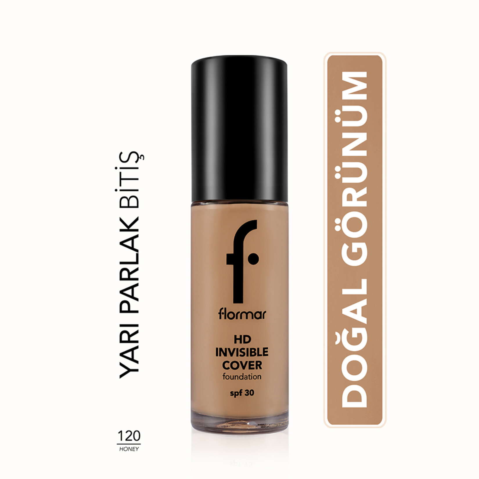 Flormar Invisible Cover HD Hafif Dokulu Kremsi Fondöten - 120 Honey - Görsel 2