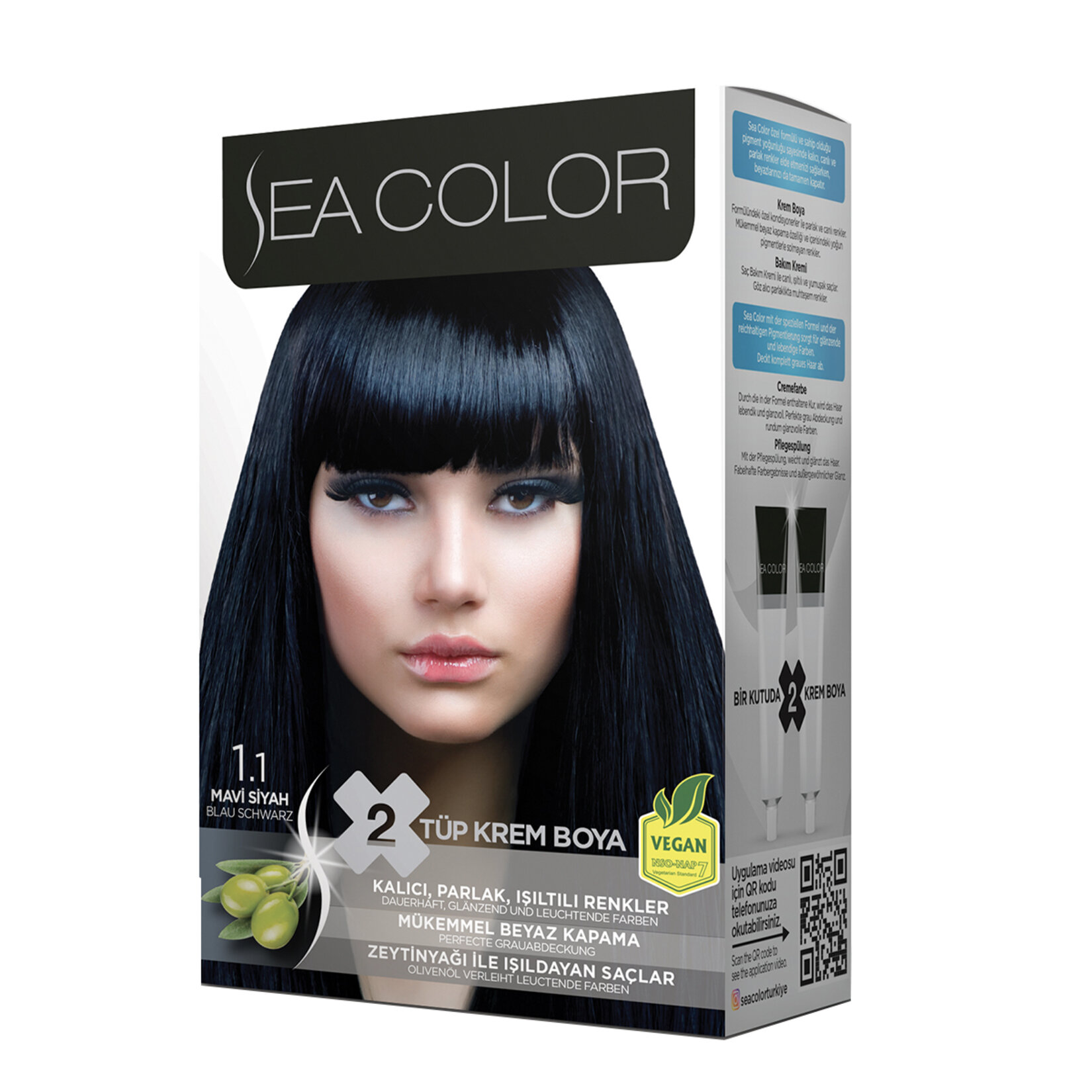 Sea Color Saç Boyası Seti 1.1 Mavi Siyah 185 Ml