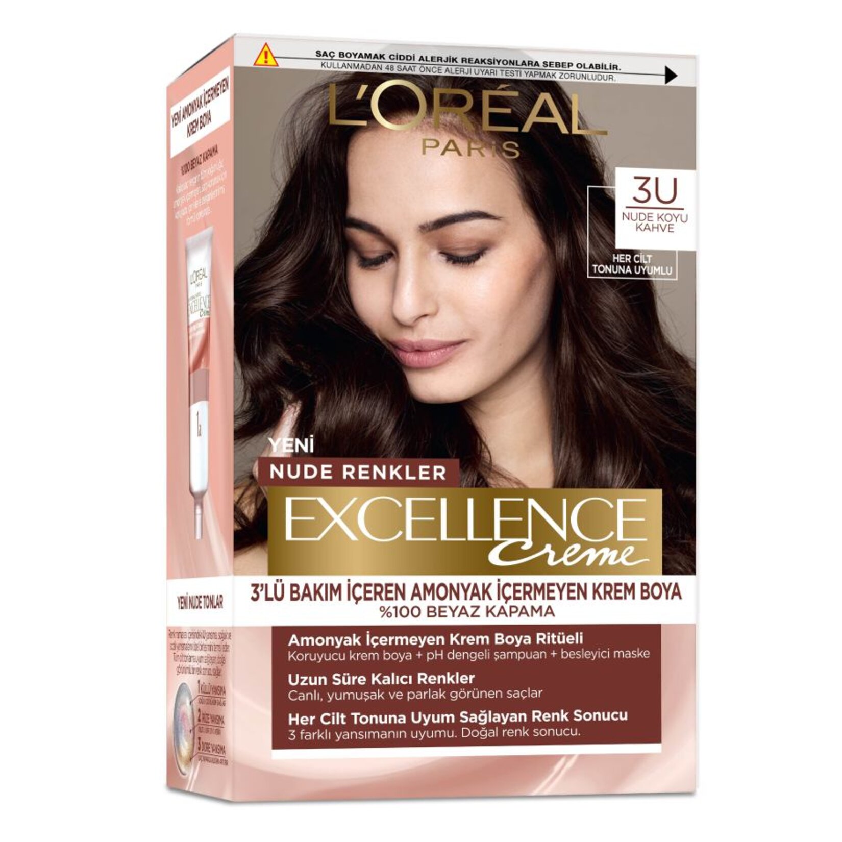L’Oréal Paris Excellence Creme Nude Renkler Saç Boyası – 3U Nude Koyu Kahve - Görsel 1