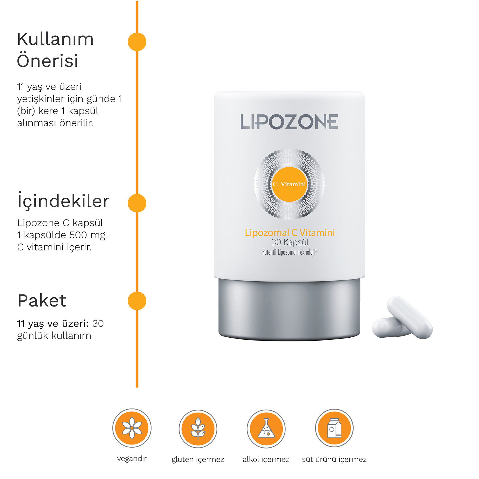 Lipozone Vitamin C 500 mg 30 Kapsül - Görsel 4