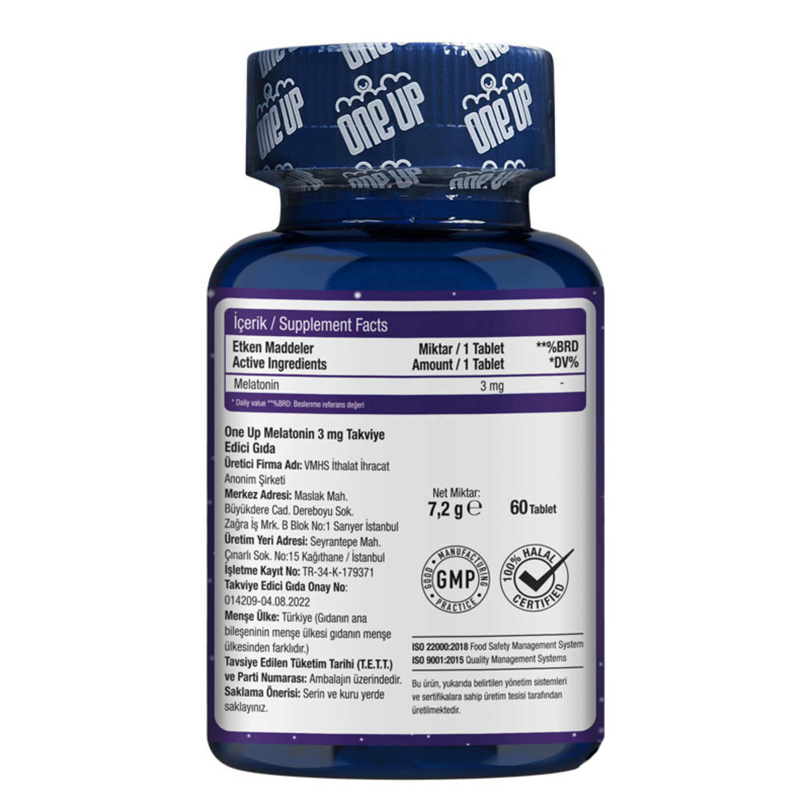 One Up Melatonin 3 Mg 60 Tablet 7.2 G - Görsel 2