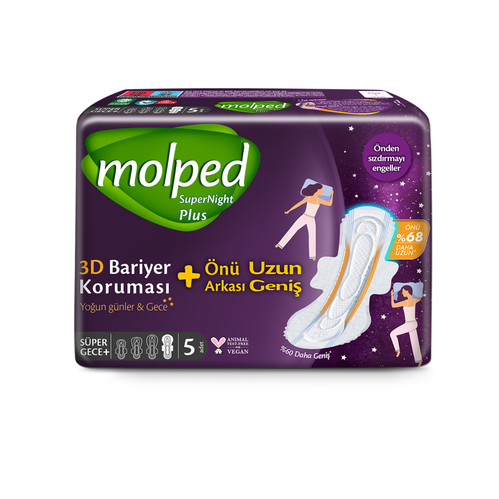 Molped Super Night Önü Uzun Hijyenik Ped 5'li