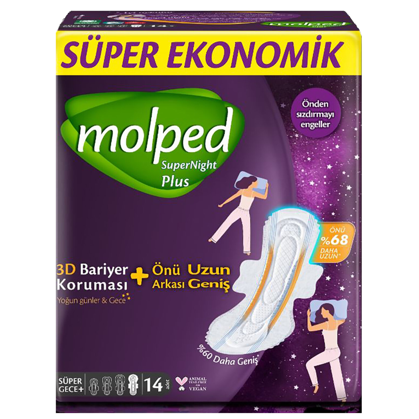 Molped Super Night Önü Uzun Hijyenik Ped 14'lü