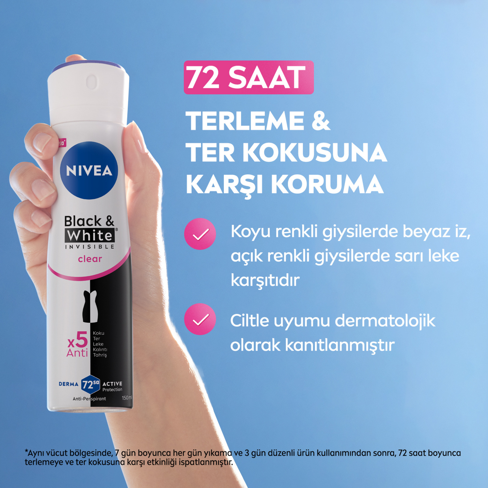NIVEA Kadın Sprey Deodorant Black&White Invisible Clear 150 Ml - Görsel 3
