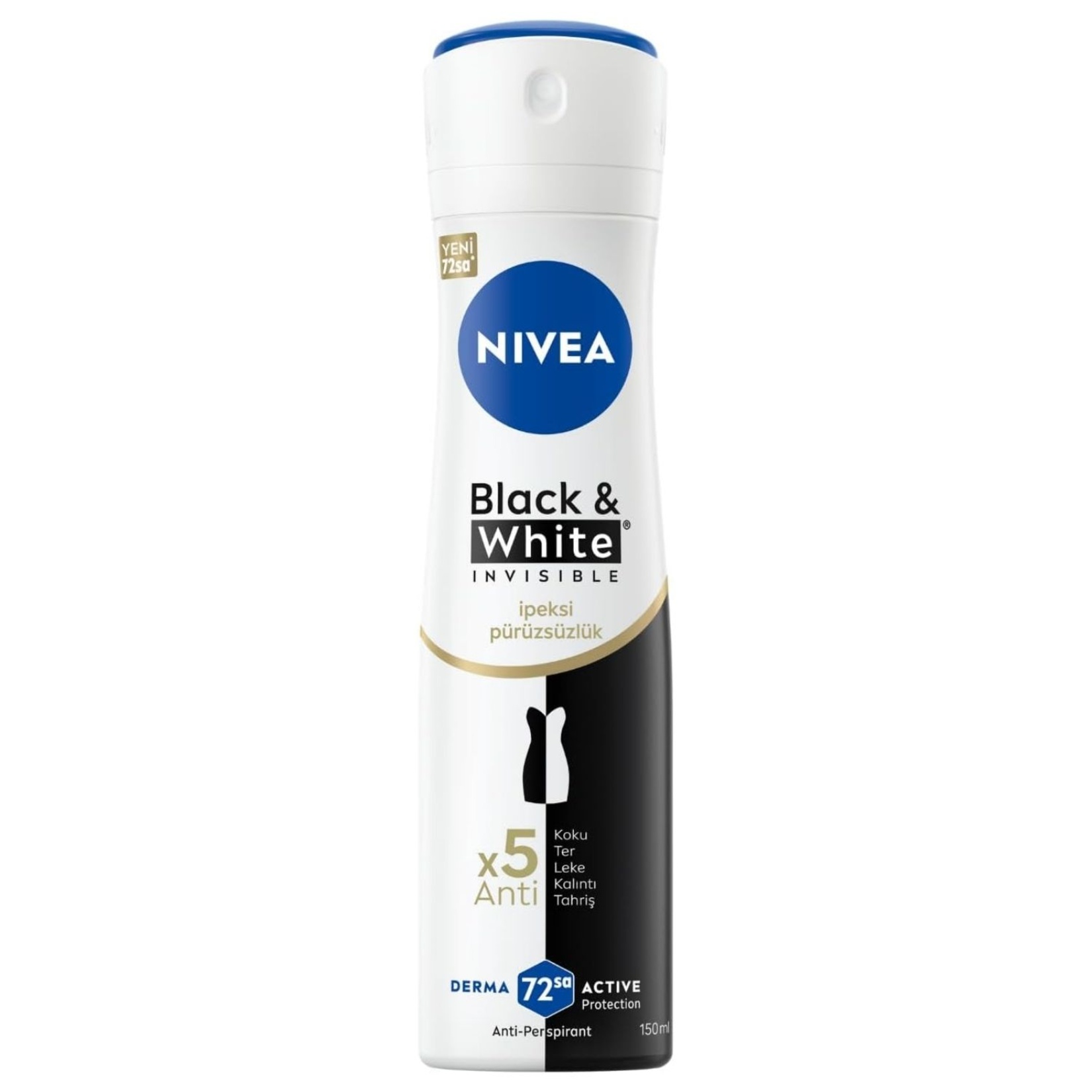 NIVEA Kadın Sprey Deodorant Black&White Invisible İpeksi Pürüzsüzlük 150 Ml - Görsel 1