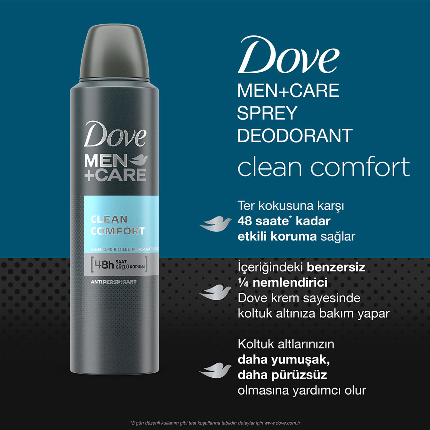 Dove Men Care Sprey Deodorant 1/4 Nemlendirici Krem Clean Comfort 150 Ml - Görsel 3