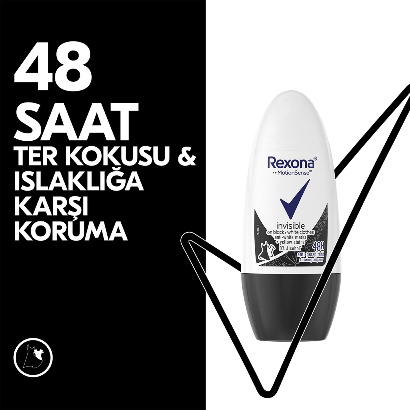 Rexona Kadın Roll On Deodorant Invisible Black White 50 ml - Görsel 3