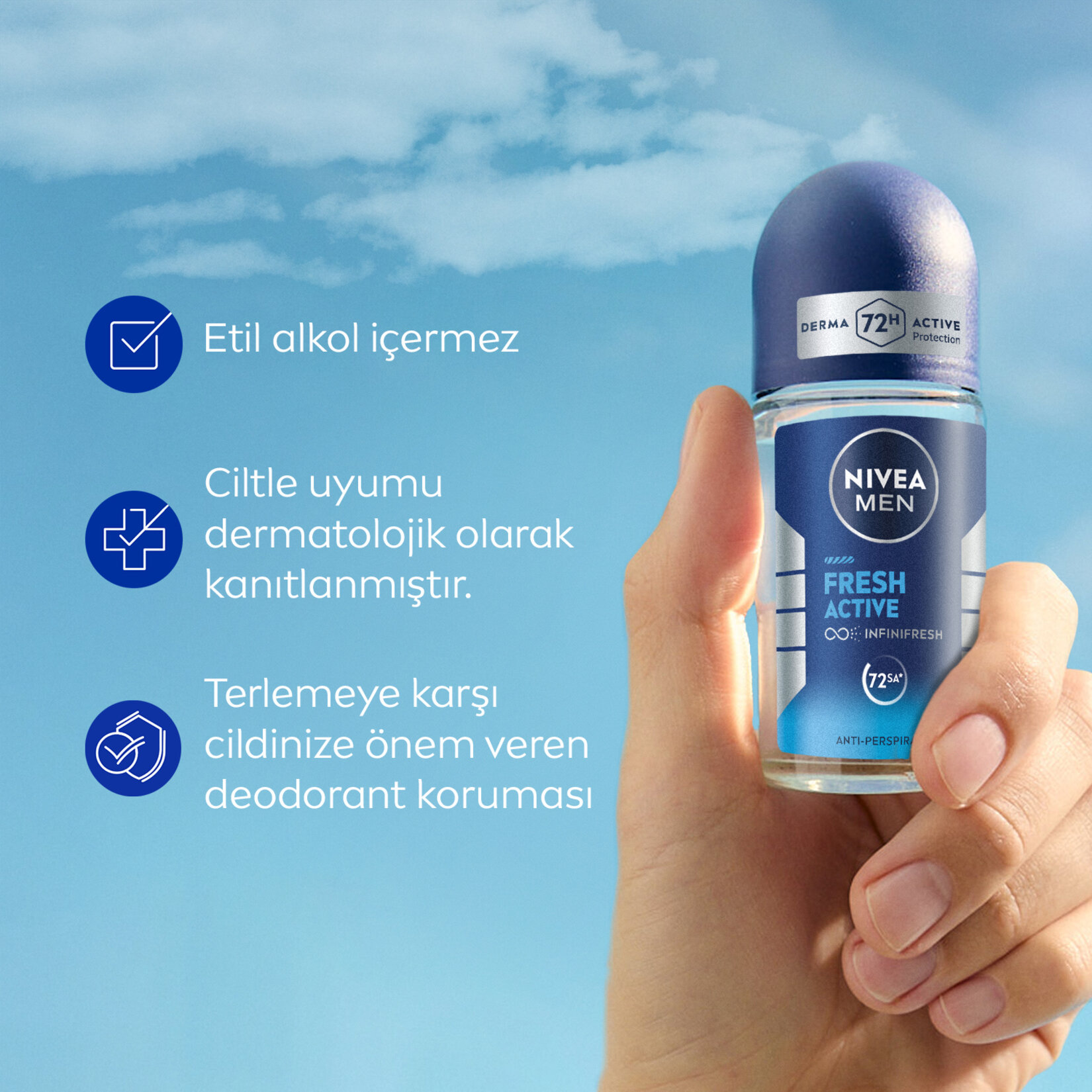 NIVEA MEN Erkek Roll-On Deodorant Fresh Active 50 Ml - Görsel 5