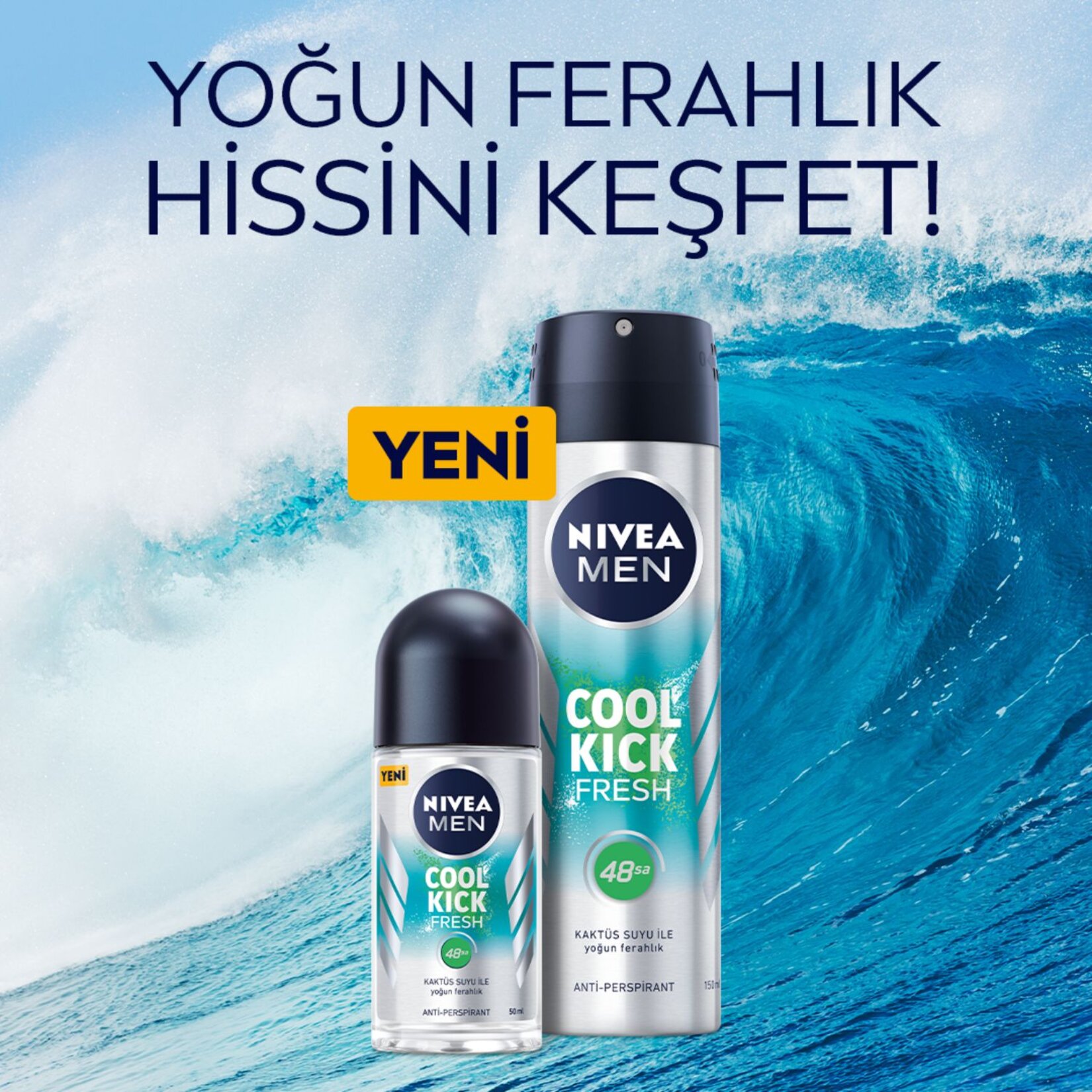 NIVEA Men Erkek Roll-on Deodorant Cool Kick Fresh Ter ve Ter Kokusuna Karşı 48 Saat Anti-perspirant Koruma 50ml - Görsel 3