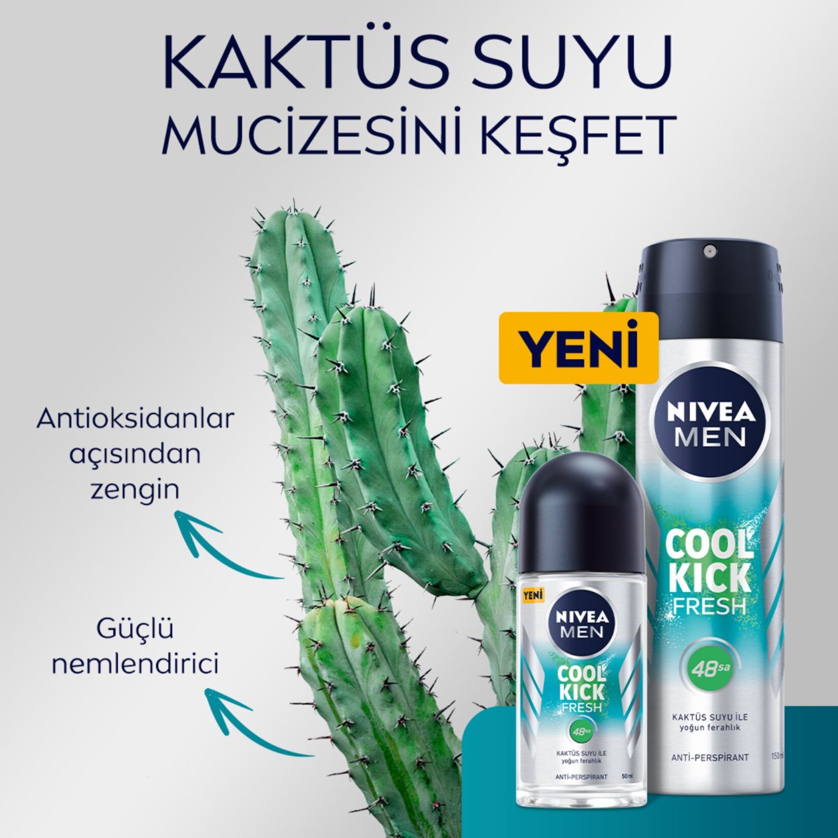 NIVEA Men Erkek Roll-on Deodorant Cool Kick Fresh Ter ve Ter Kokusuna Karşı 48 Saat Anti-perspirant Koruma 50ml - Görsel 2
