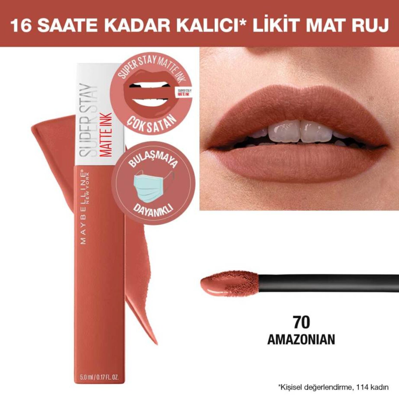 Maybelline New York Super Stay Matte Ink Likit Mat Ruj - 70 Amazonian - Kahverengi - Görsel 5