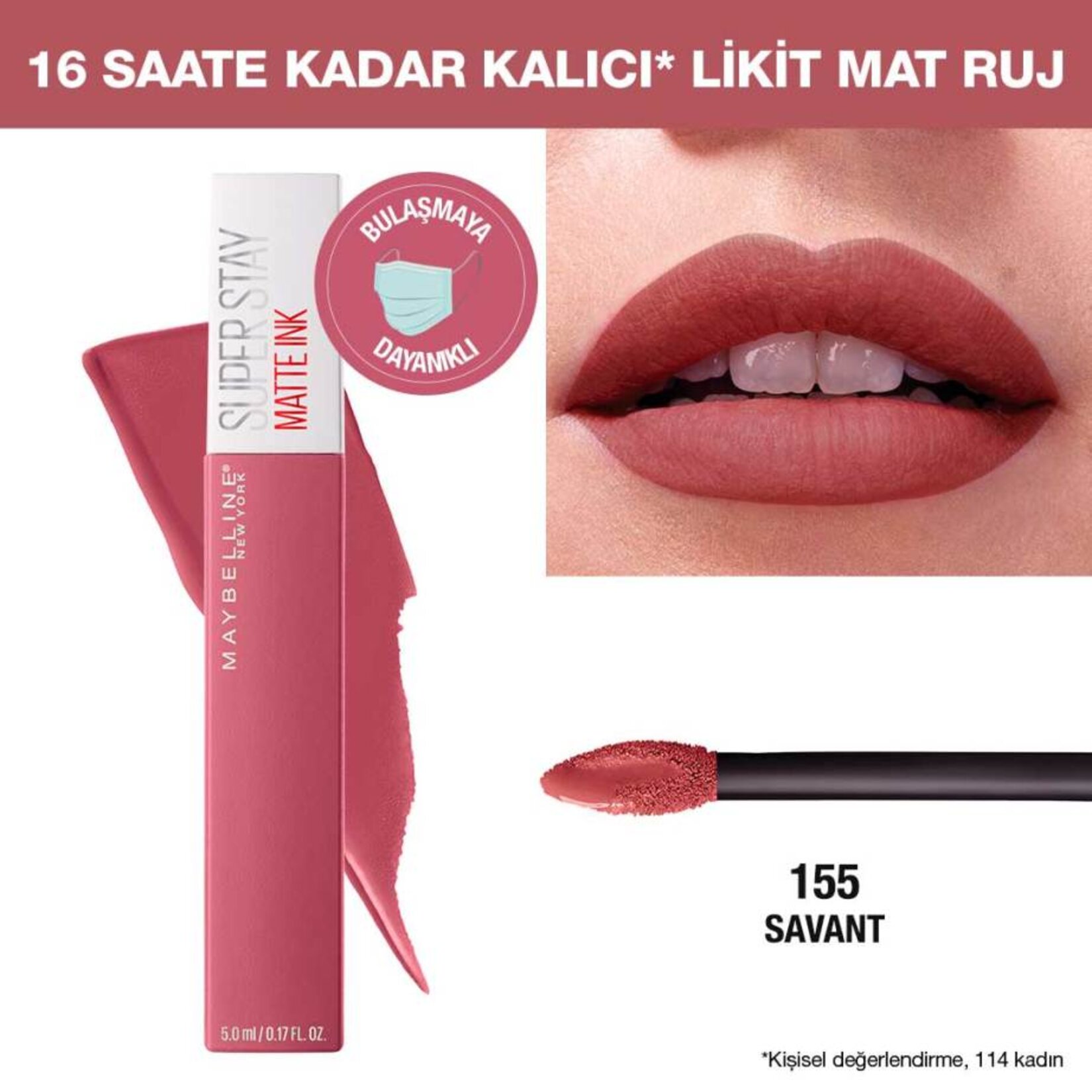 Maybelline New York Super Stay Matte Ink Likit Mat Ruj - 155 Savant - Nude/Pembe - Görsel 5
