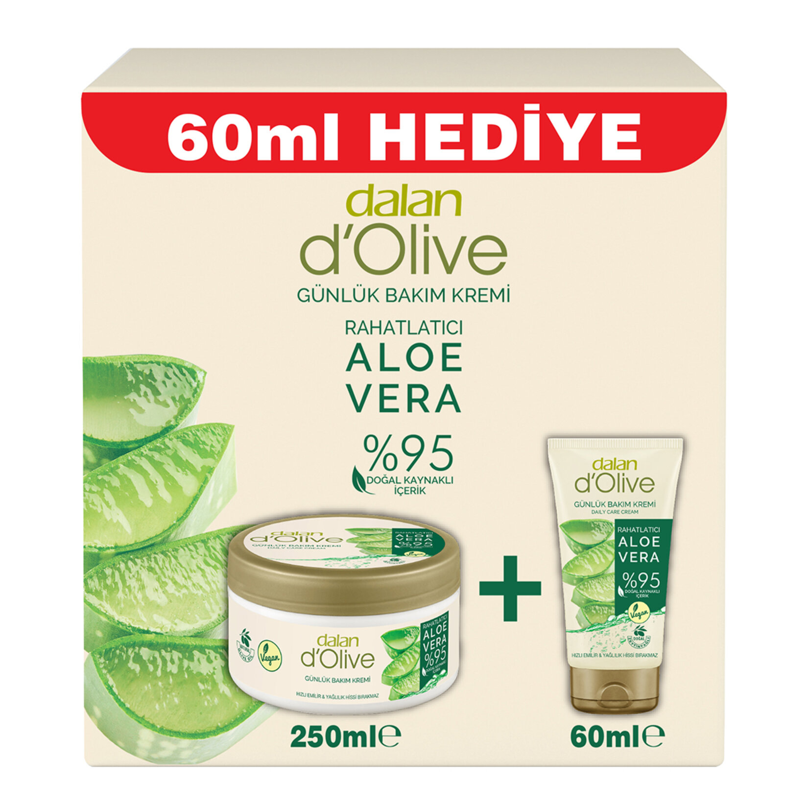 Dalan D'olive Aloe Vera Günlük Bakım Kremi 250 Ml + 60 Ml