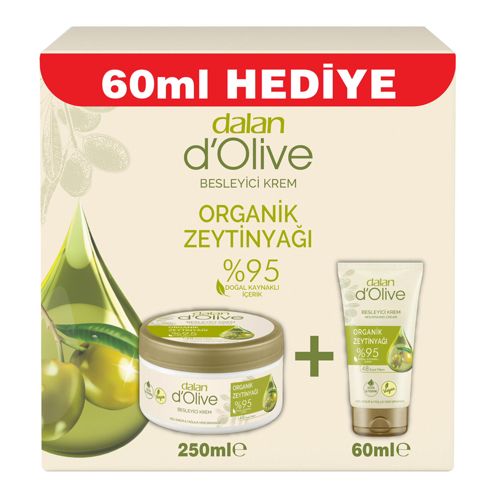 Dalan D'olive Organik Zeytinyağı Besleyici Krem Seti 250 Ml + 60 Ml