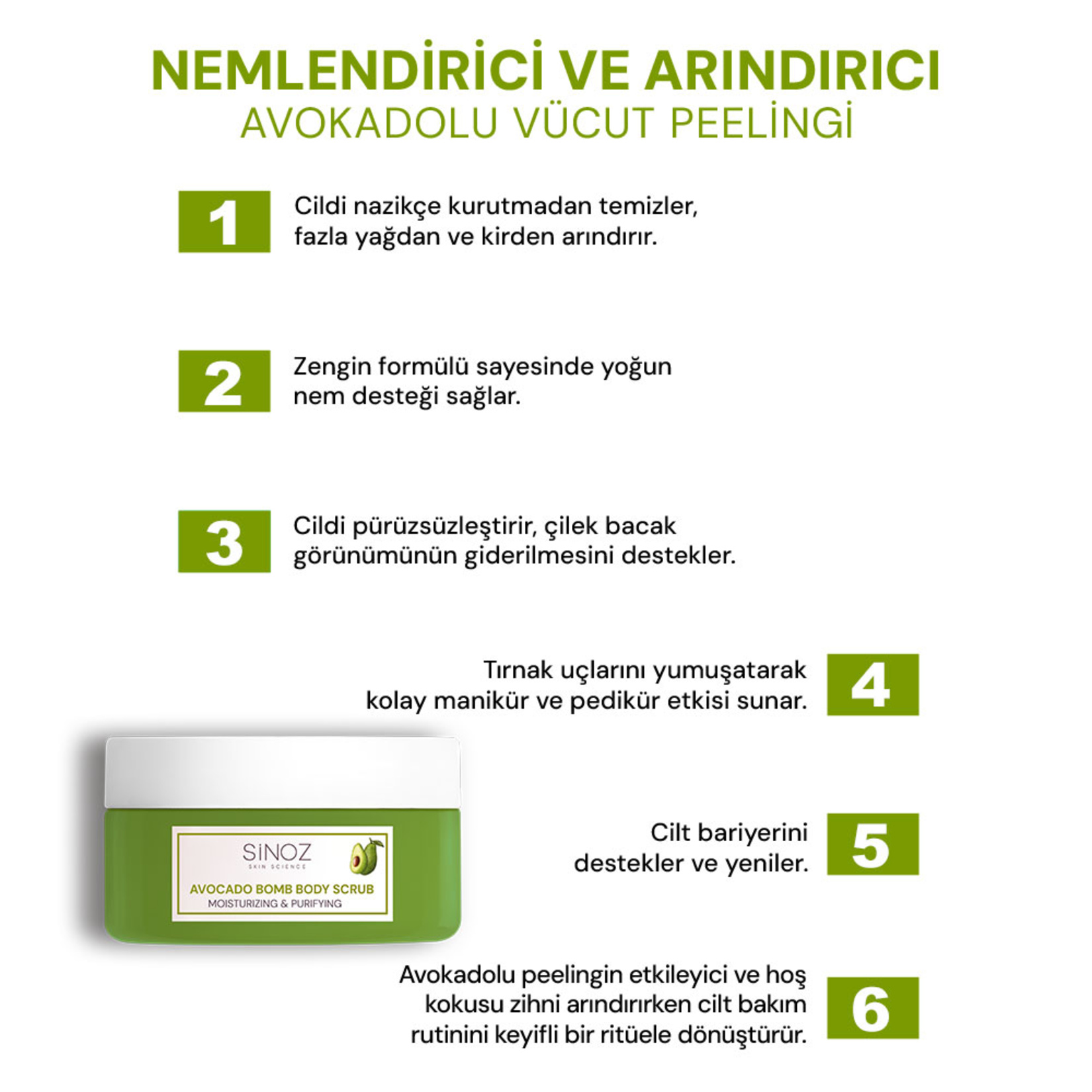 Sinoz Avokado Bomb Nemlendirici Arındırıcı Vücut Peelingi 300 G - Görsel 2