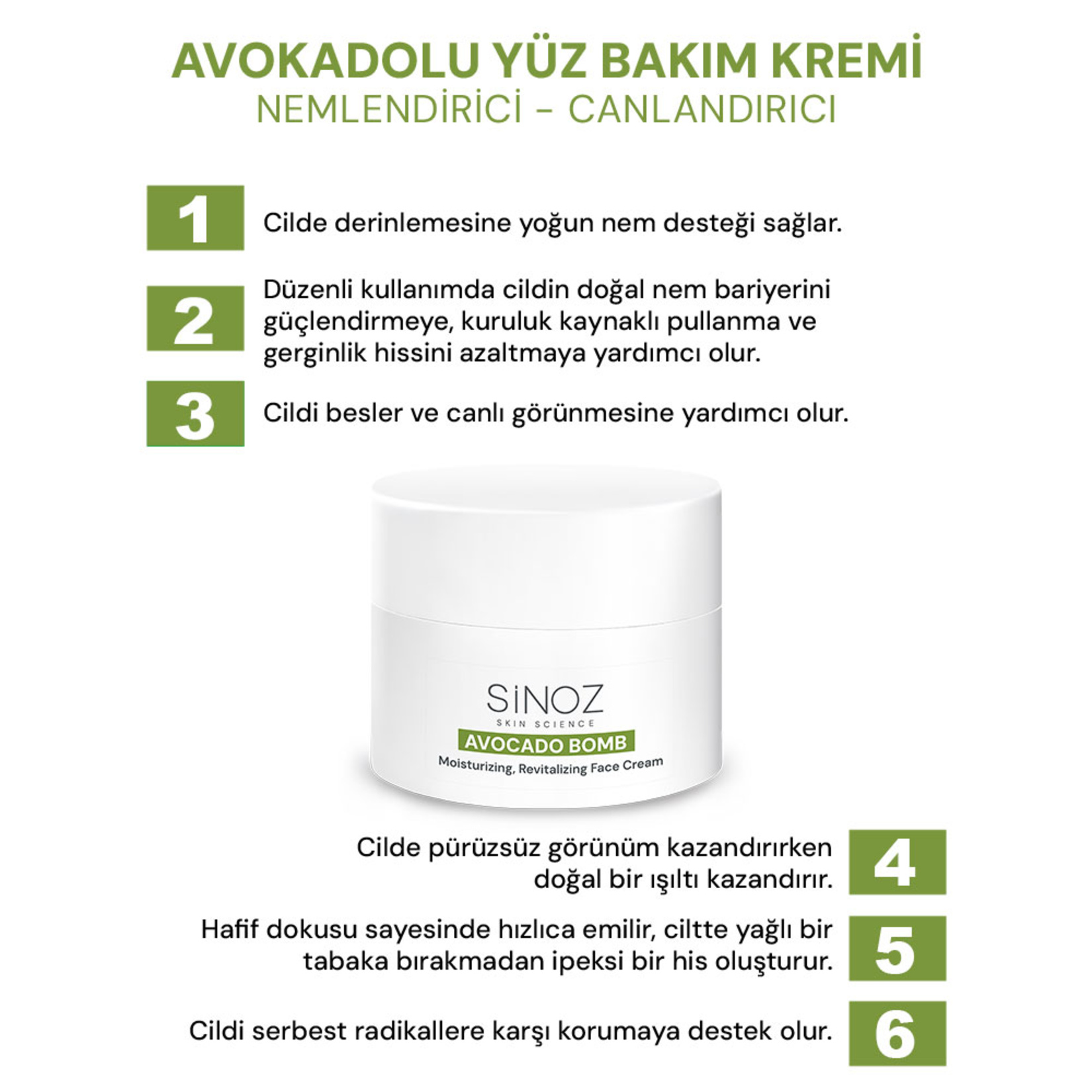 Sinoz Avokado Bomb Kuru Ciltler Yüz Bakım Kremi 50 Ml - Görsel 2