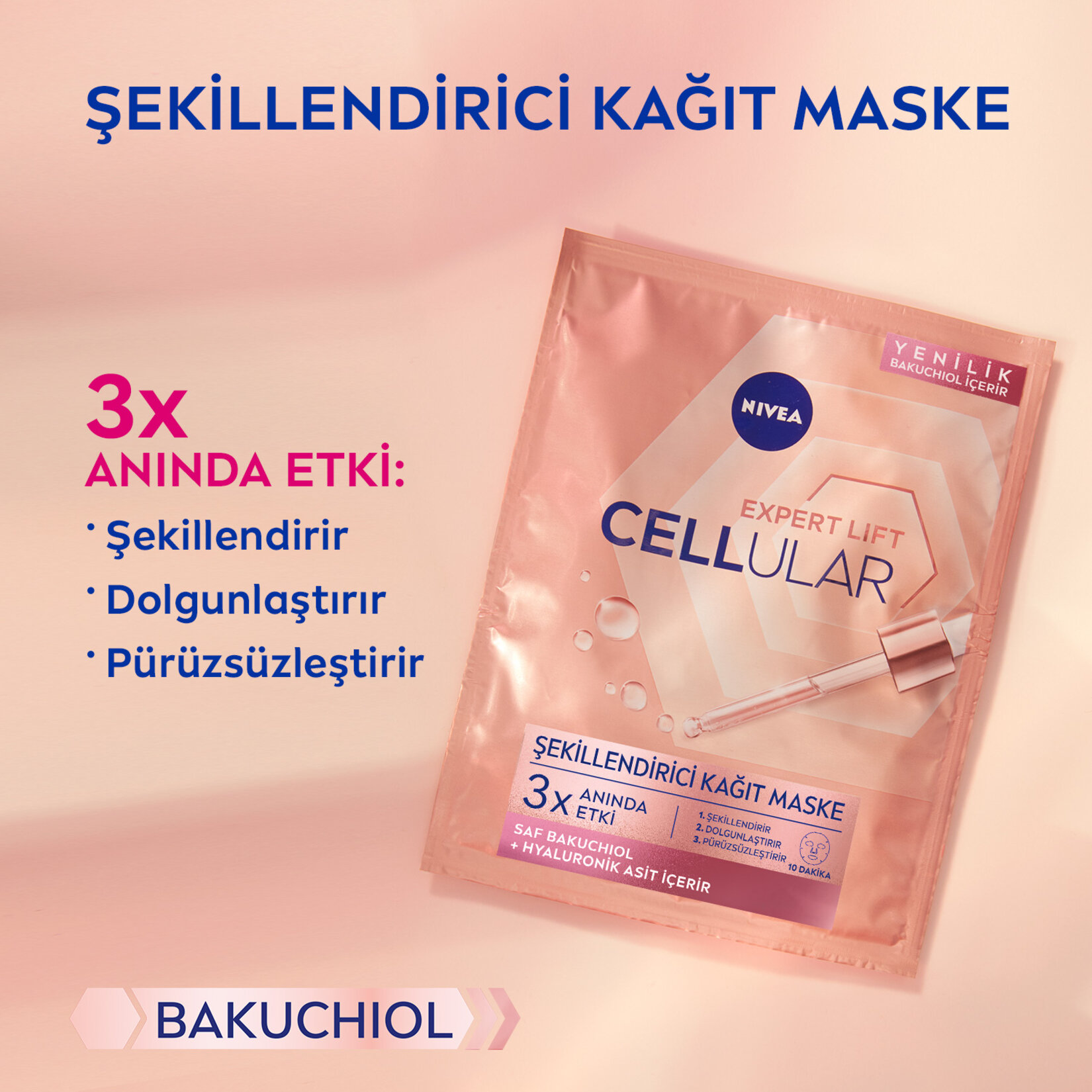 NIVEA Cellular Expert Lift Saf Bakuchiol ve Hyaluronik Asit Yüz Kağıt Maske 1 adet - Görsel 2