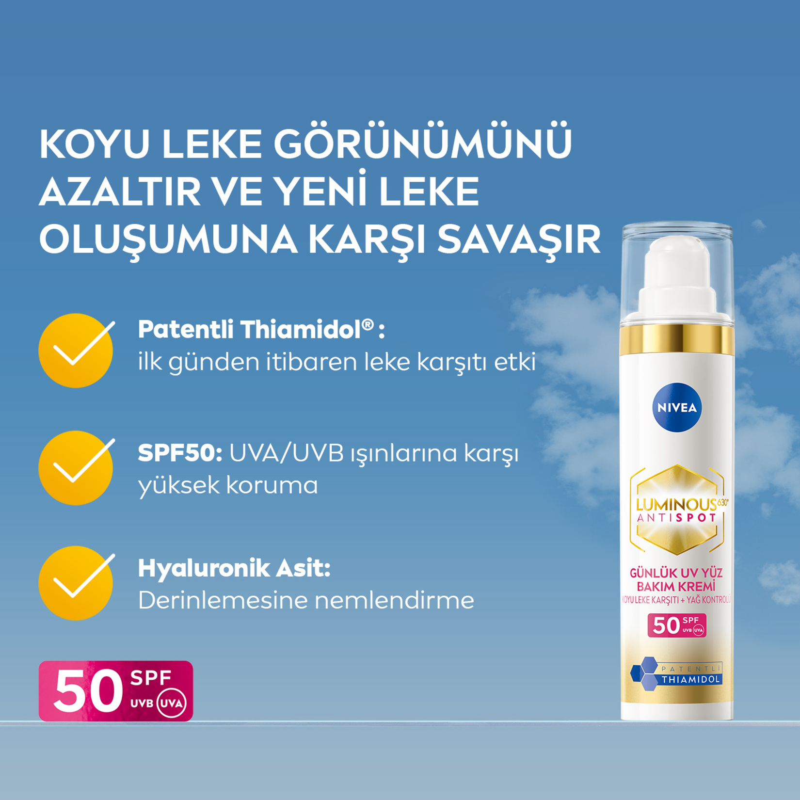 NIVEA Luminous630 Thiamidol Etkili SPF50 Leke Karşıtı Gündüz Yüz Kremi 40 ml - Görsel 2