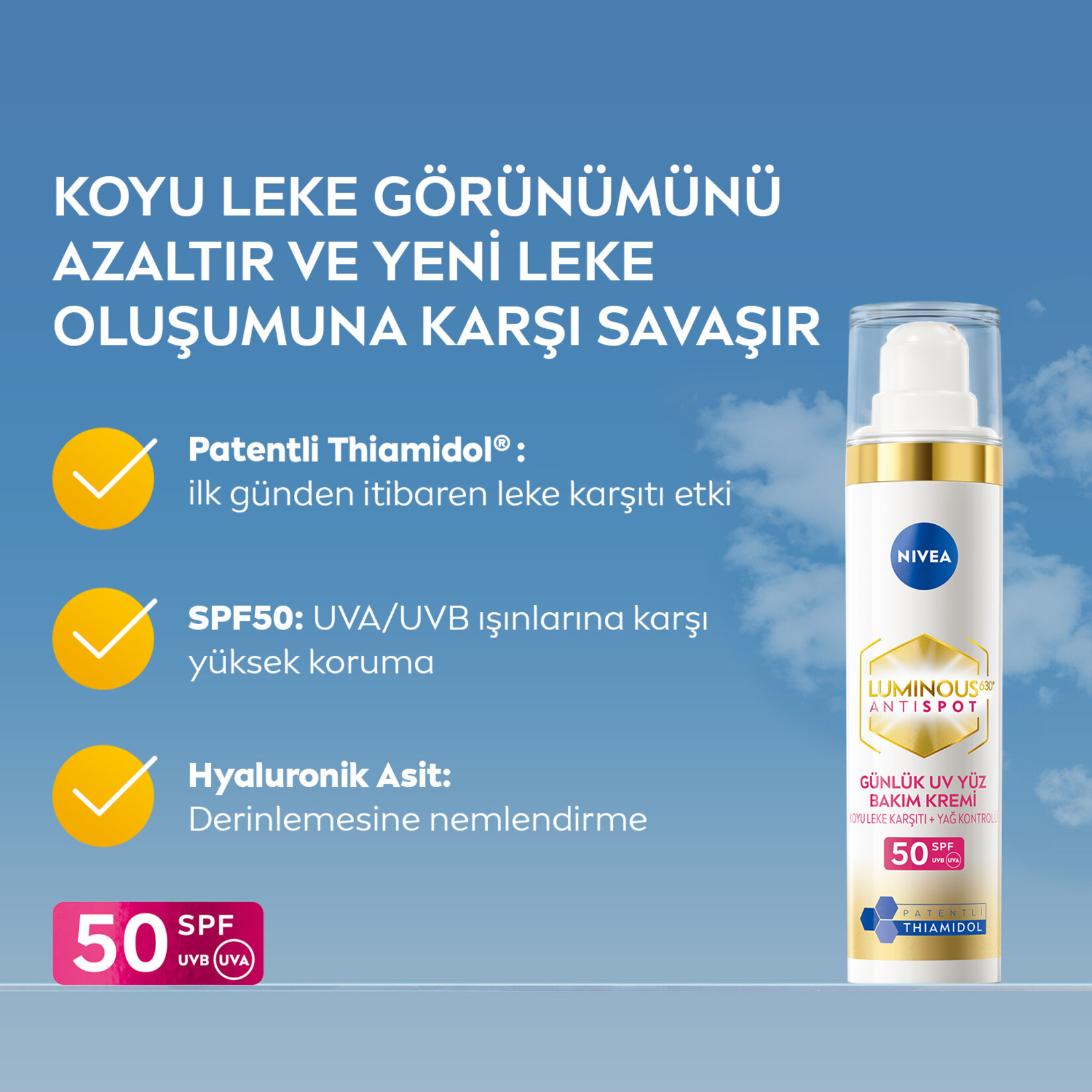 NIVEA Luminous630 Thiamidol Etkili SPF50 Leke Karşıtı Gündüz Yüz Kremi 40 ml - Görsel 3