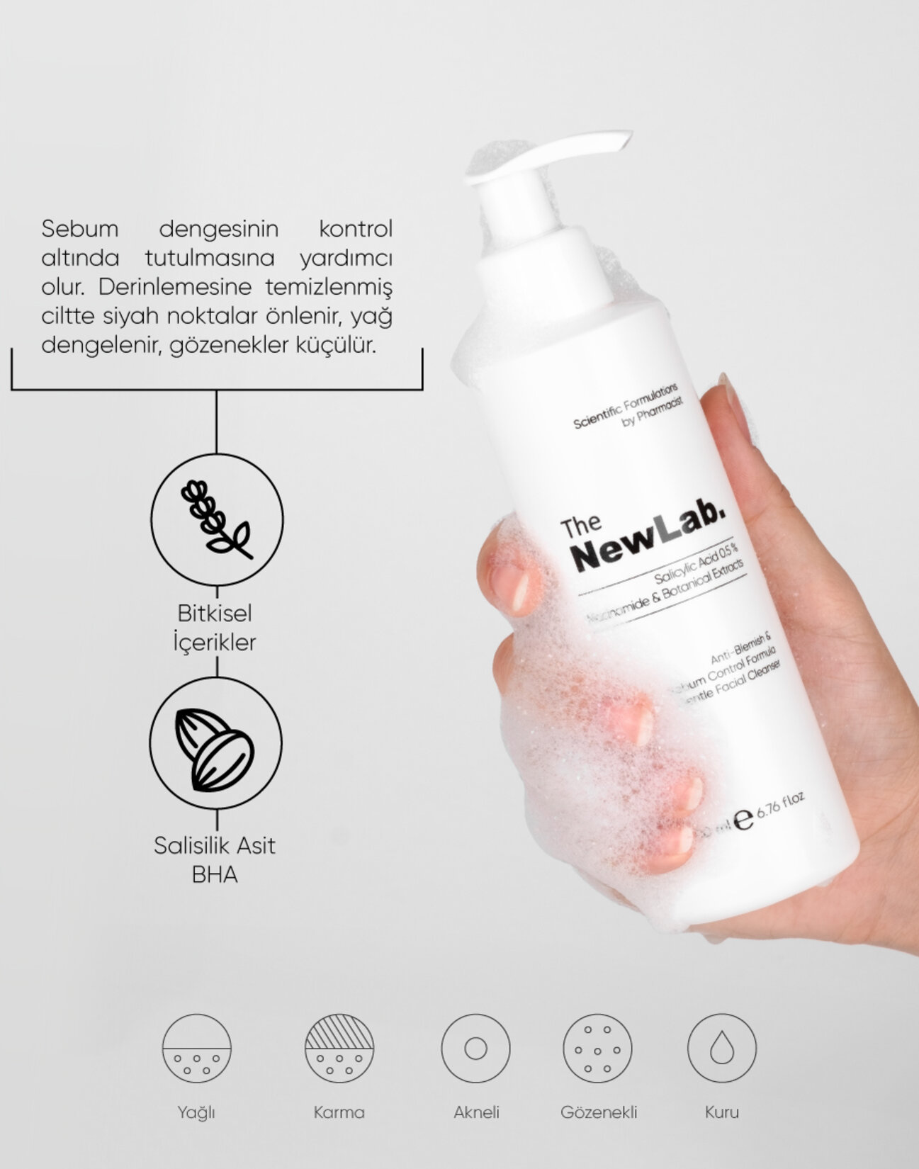 The NewLab Akne Karşıtı Sebum Kontrol Yüz Temizleme Jeli 200ml - Görsel 3