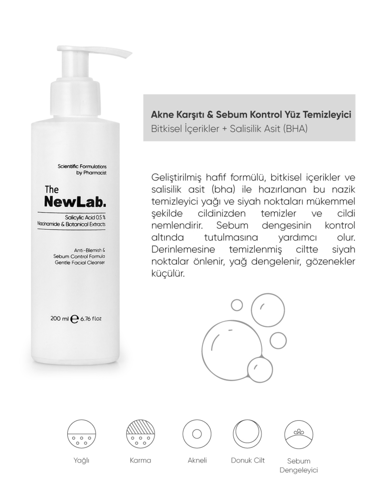 The NewLab Akne Karşıtı Sebum Kontrol Yüz Temizleme Jeli 200ml - Görsel 3
