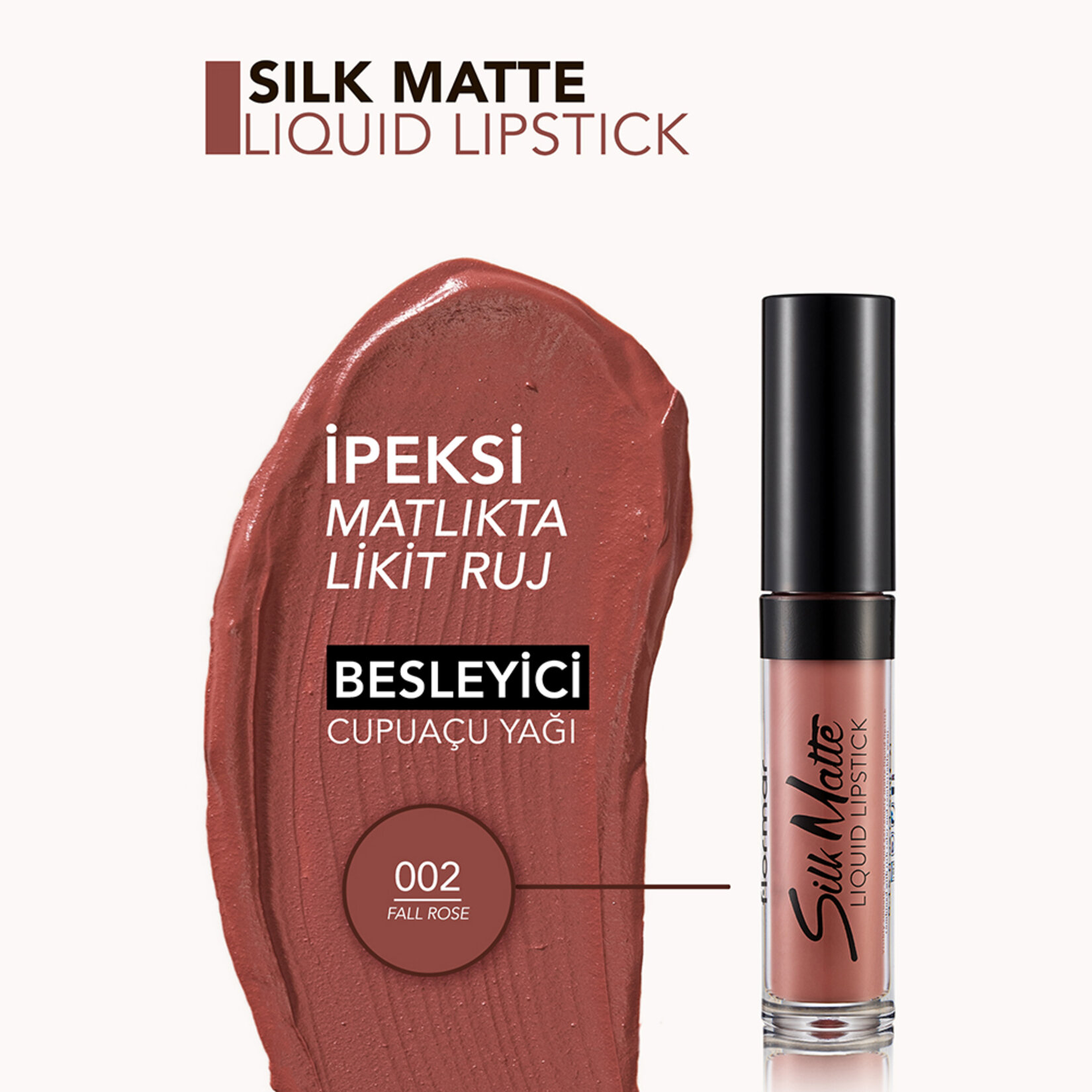 Flormar Silk Matte Uzun Süre Kalıcı İpeksi Dokulu Likit Mat Ruj - 002 Fall Rose - Görsel 4