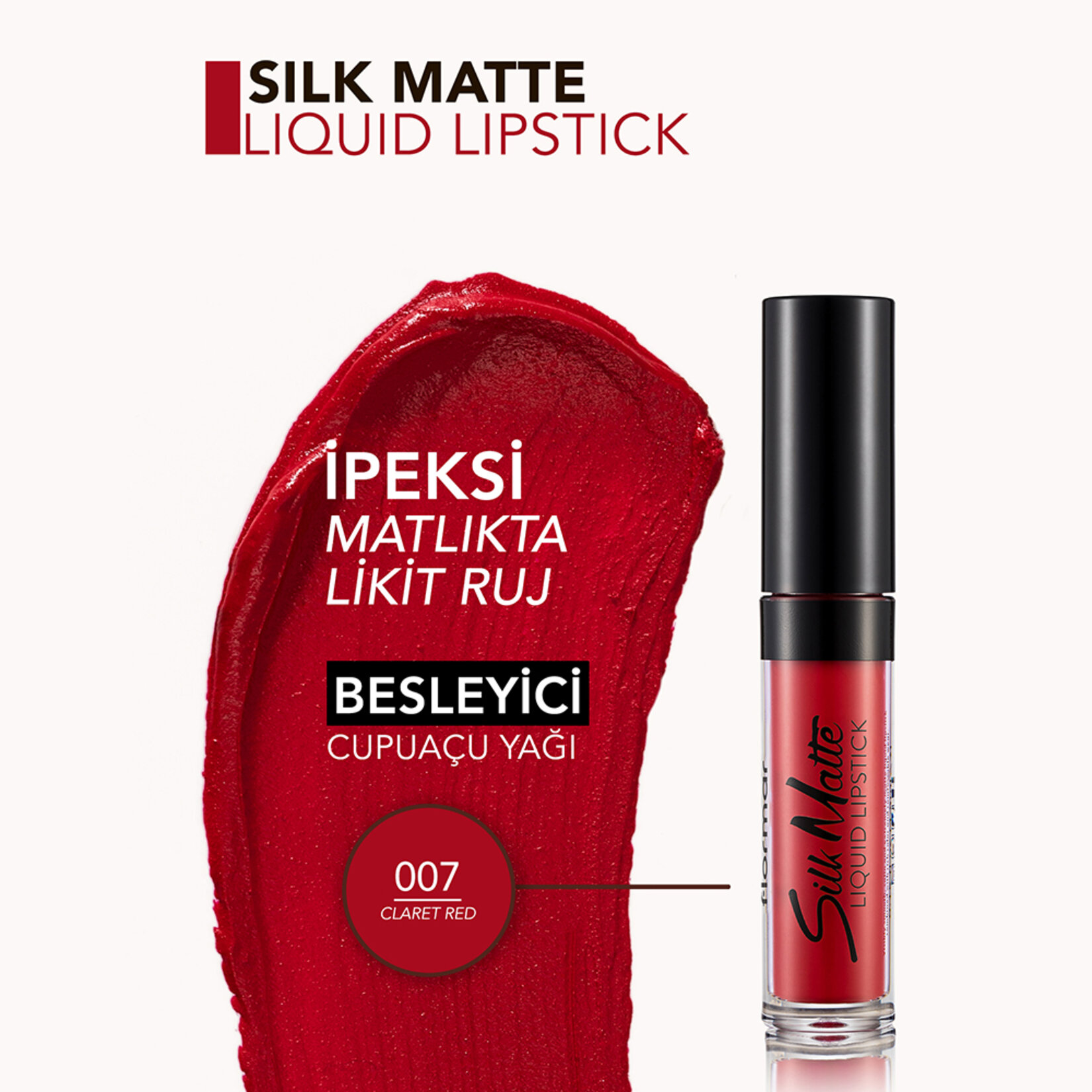 Flormar Silk Matte Uzun Süre Kalıcı İpeksi Dokulu Likit Mat Ruj - 007 Claret Red - Görsel 4