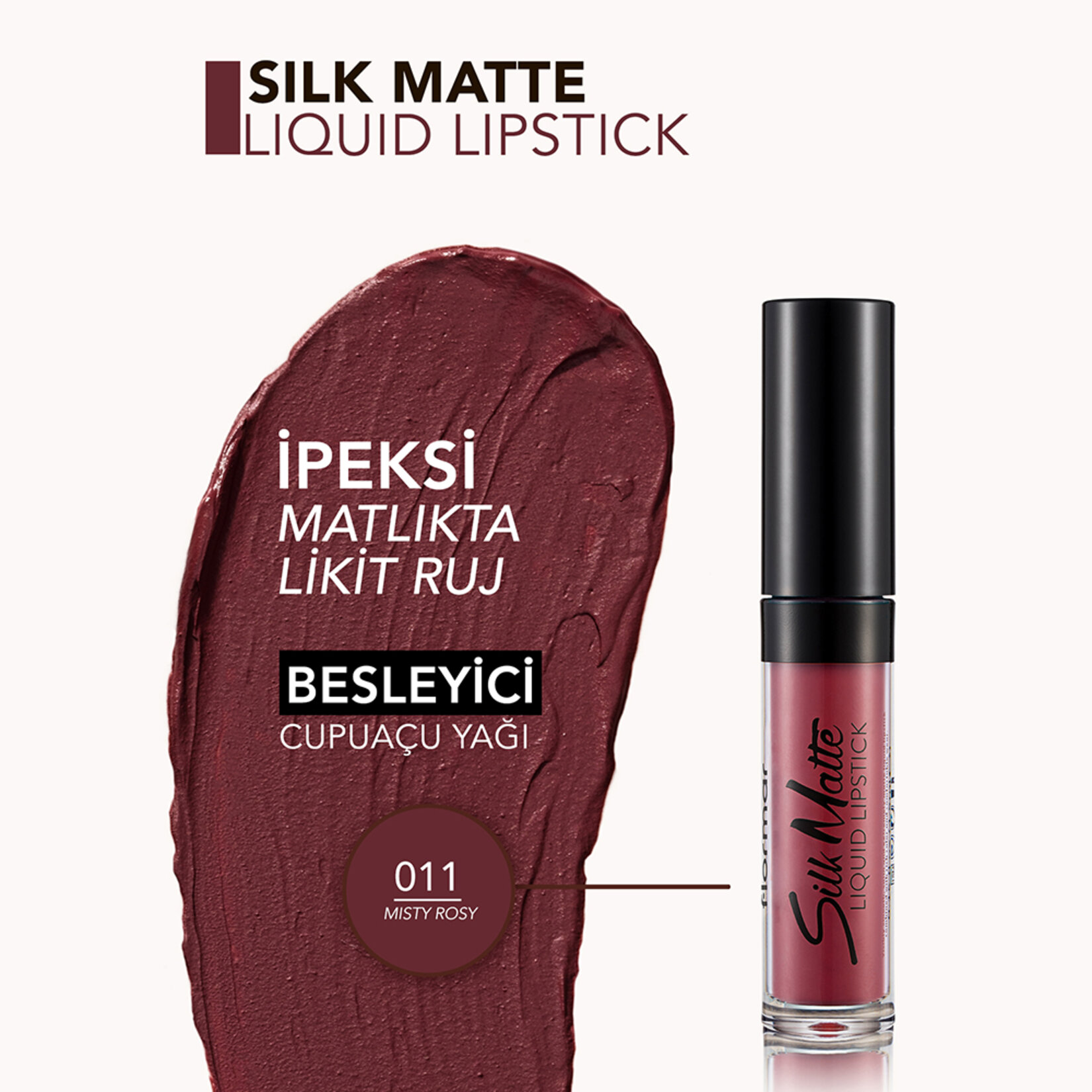 Flormar Silk Matte Uzun Süre Kalıcı İpeksi Dokulu Likit Mat Ruj - 011 Misty Rosy - Görsel 4