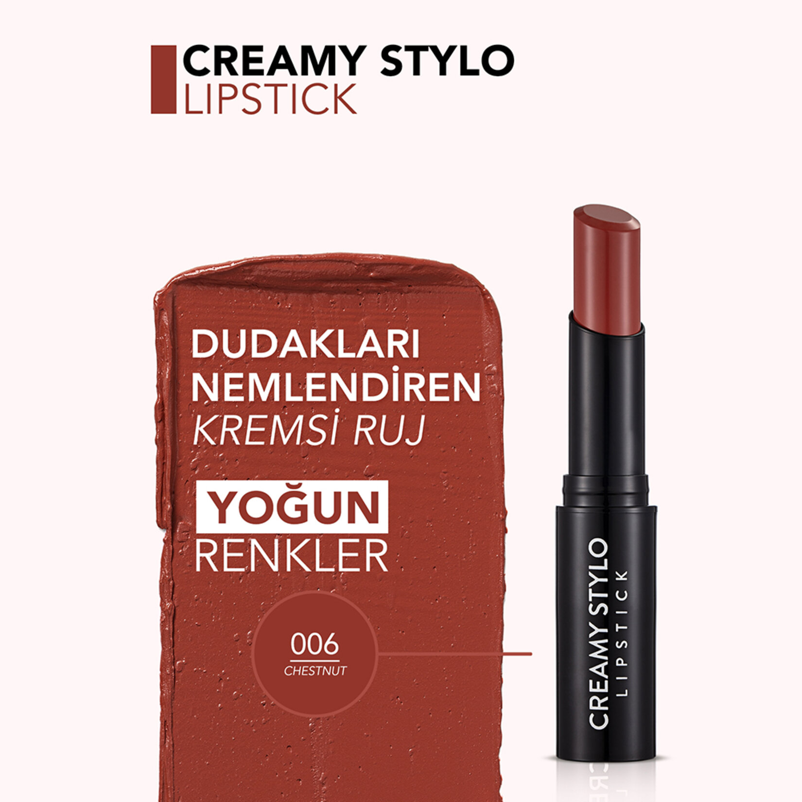 Flormar Creamy Stylo Yoğun Renk Veren Yarı Parlak Stick Stick Ruj - 005 Chestnut - Görsel 4