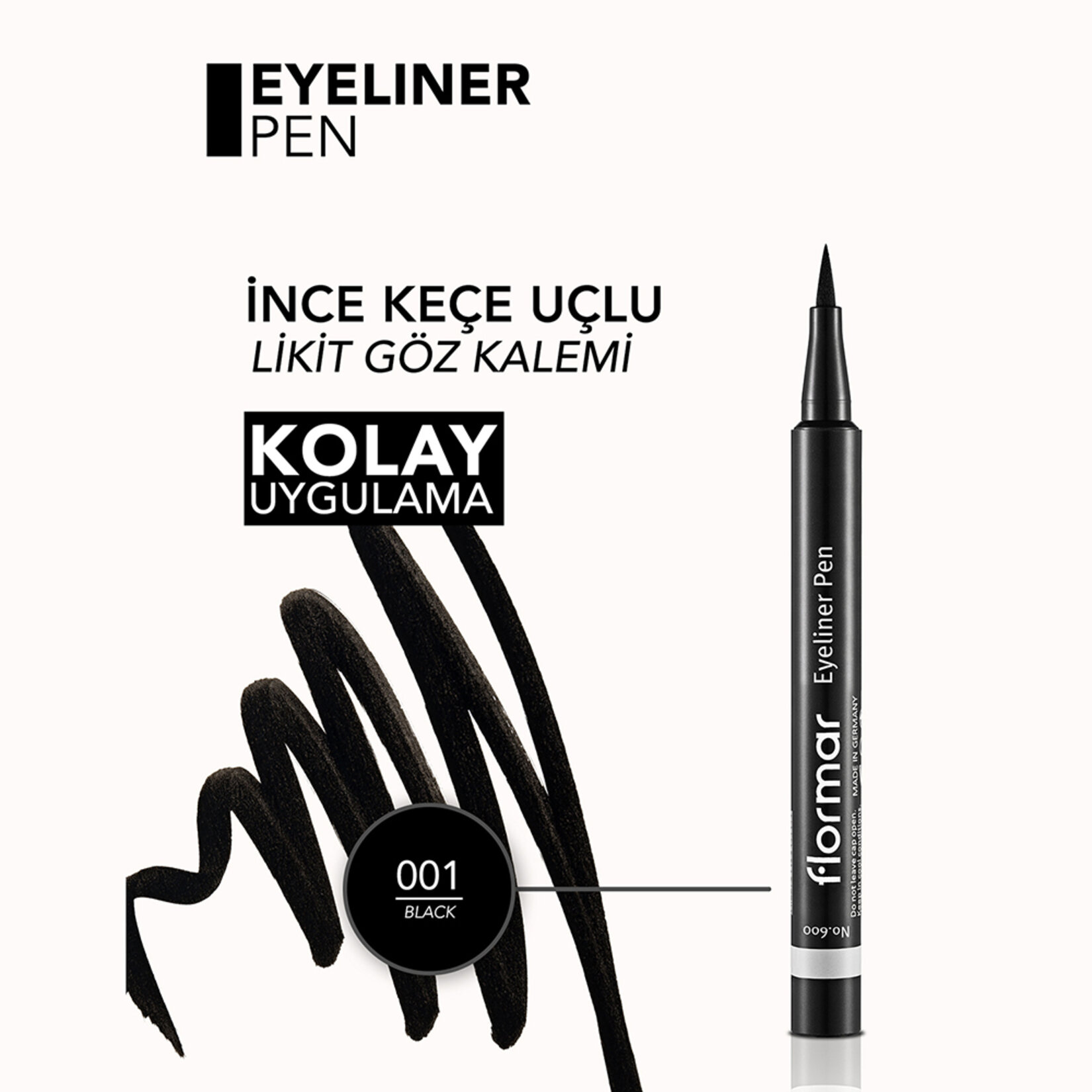 Flormar Yoğun Renk Veren Mat Kalem Likit Eyeliner - 001 Black - Görsel 4