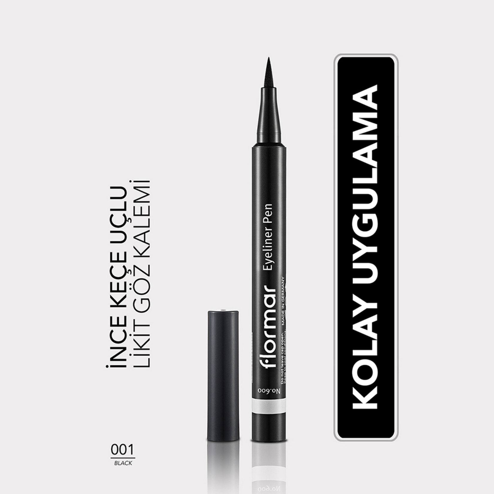 Flormar Yoğun Renk Veren Mat Kalem Likit Eyeliner - 001 Black - Görsel 2