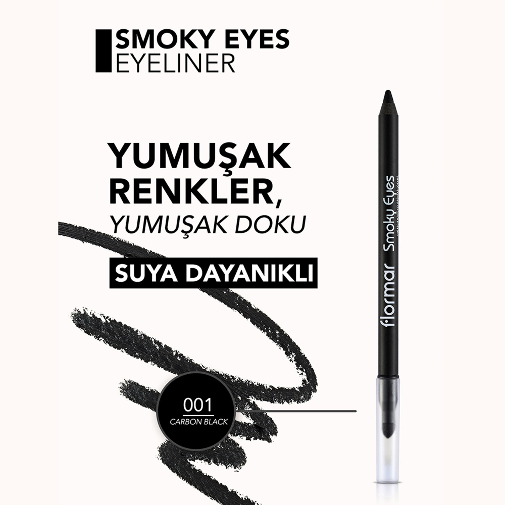 Flormar Smoky Eyes Gölgelendirici Aplikatörlü Göz Kalemi - 001 Carbon Black - Görsel 5