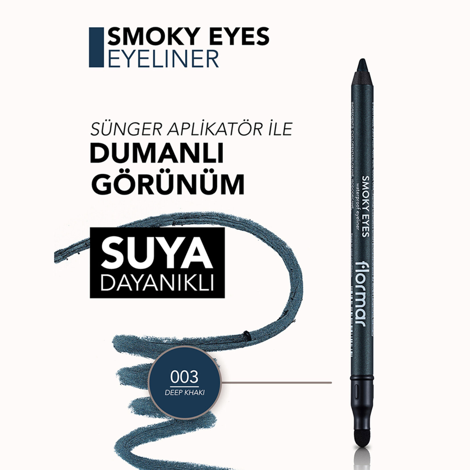 Flormar Smoky Eyes Gölgelendirici Aplikatörlü Göz Kalemi - 003 Deep Khaki - Görsel 4