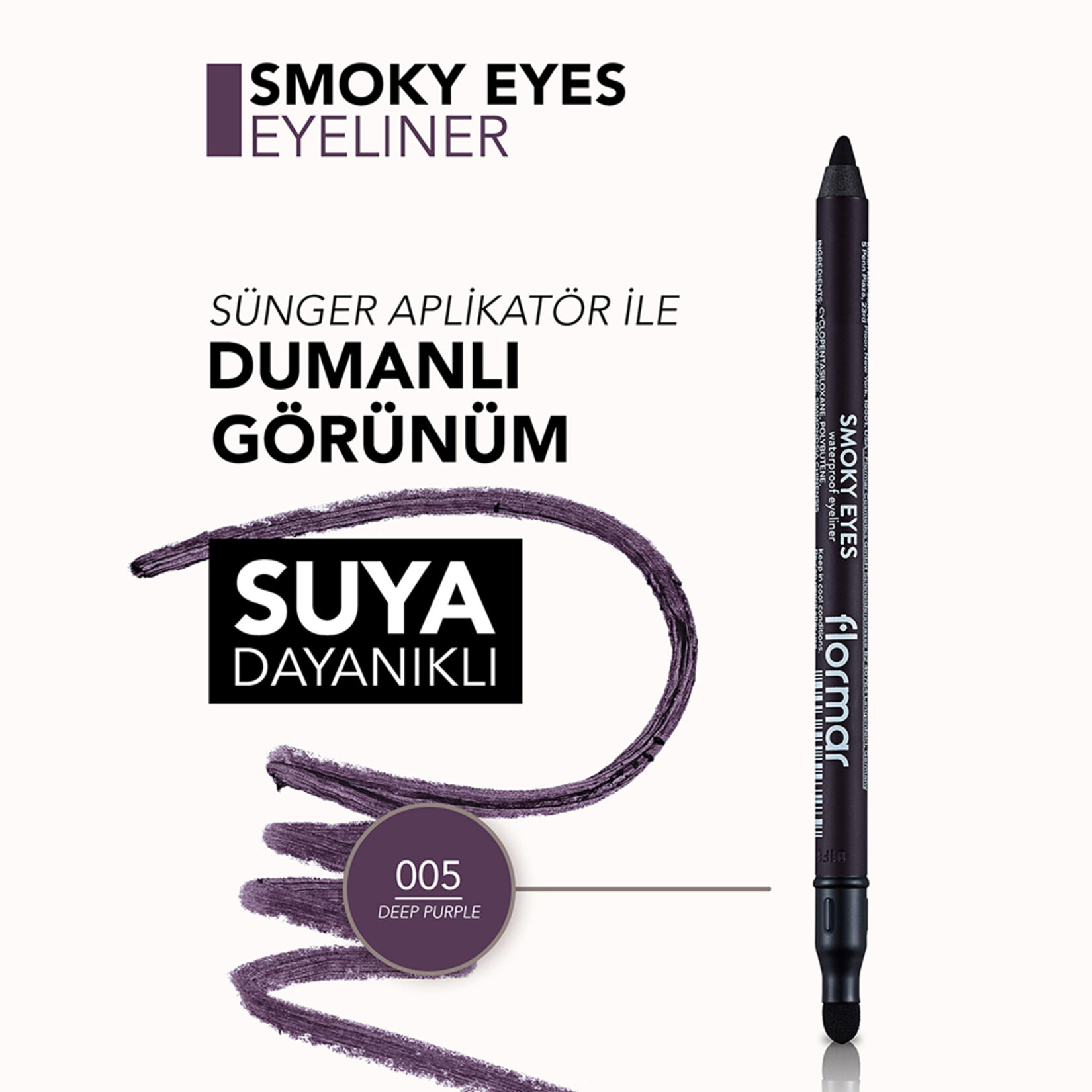 Flormar Smoky Eyes Gölgelendirici Aplikatörlü Göz Kalemi - 005 Deep Purple - Görsel 5