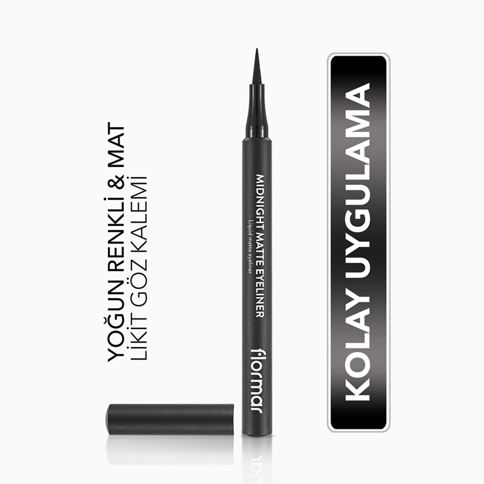 Flormar Midnight Matte Yoğun Renk Veren Ekstra Mat Kalem Likit Eyeliner - 001 Black - Görsel 2